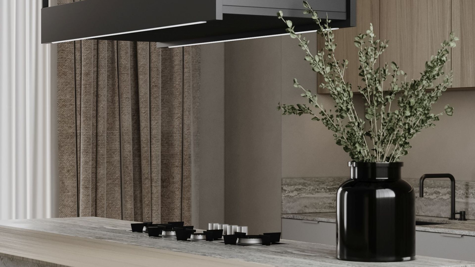 Ostrovčekový digestor Alvar Glass Black Matt - Čierna matná - Vizualizácia 4