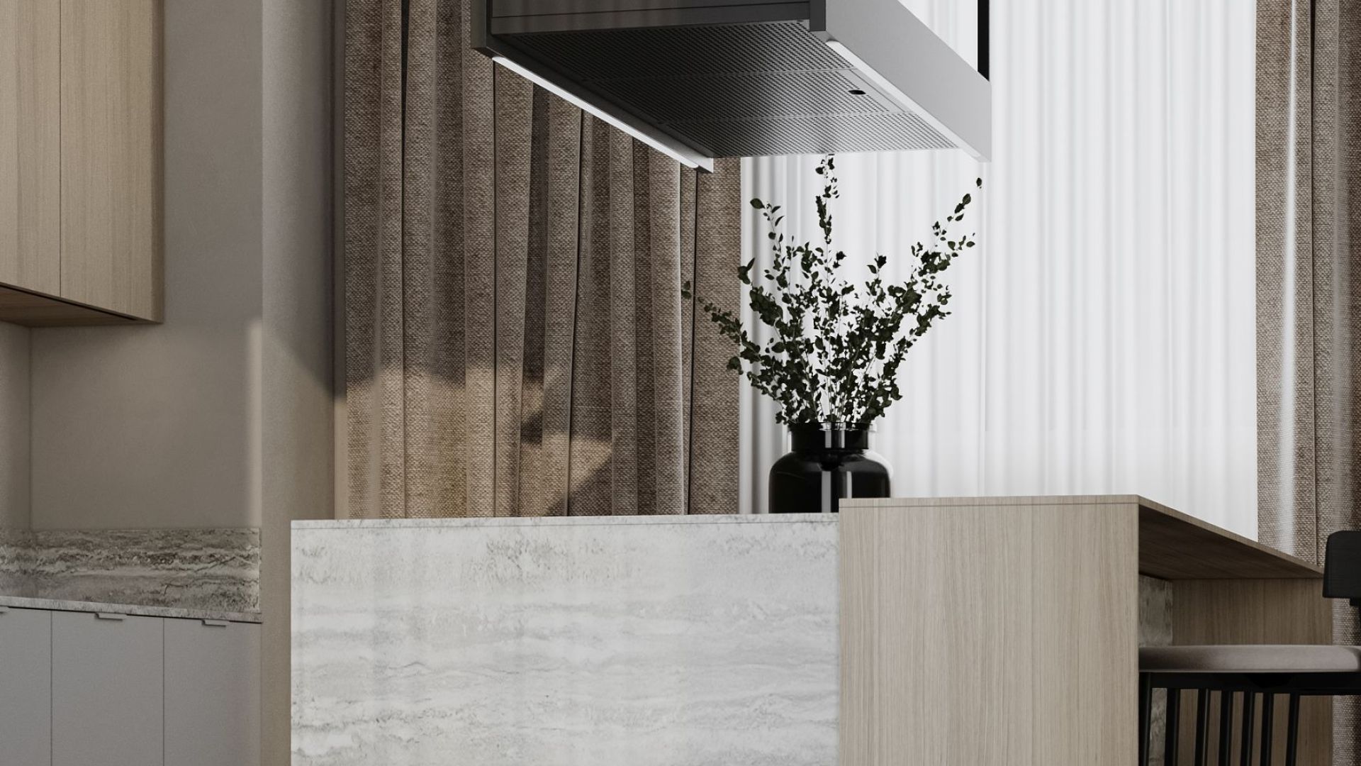 Ostrovčekový digestor Alvar Glass Black Matt - Čierna matná - Vizualizácia 5