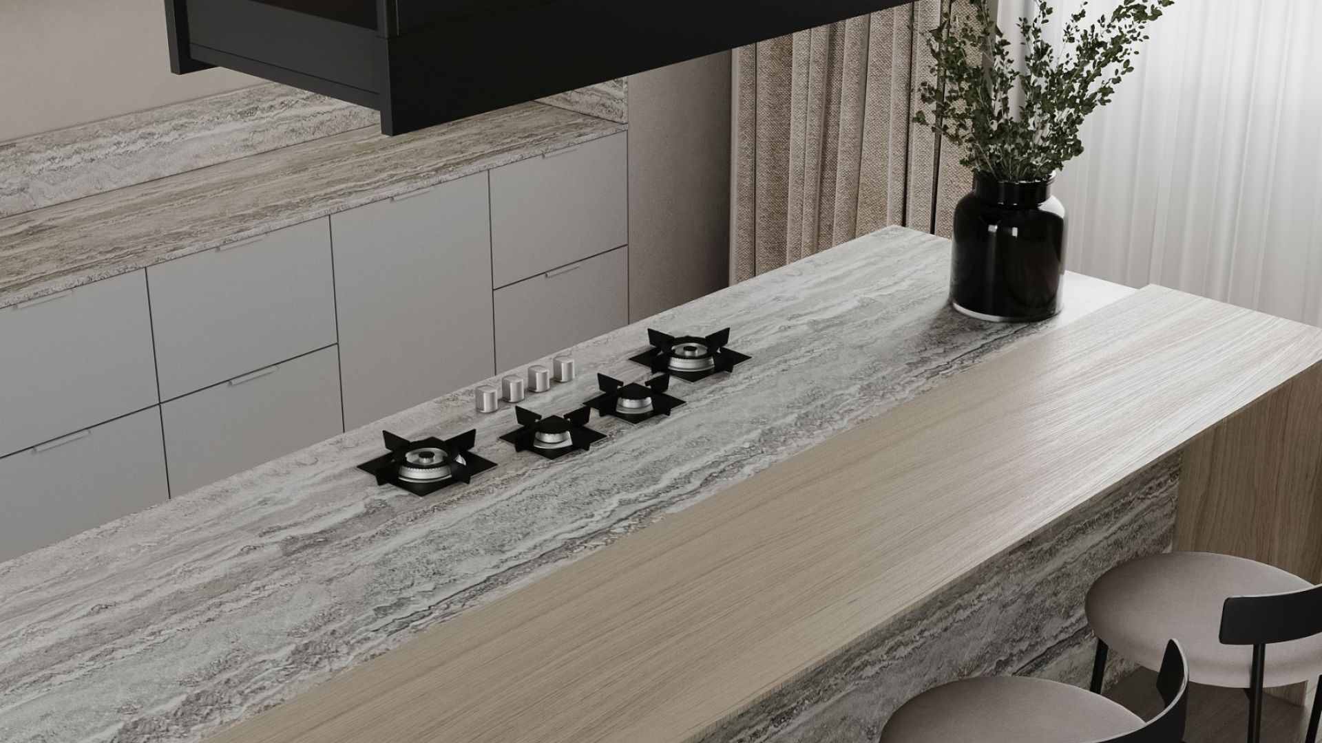 Ostrovčekový digestor Alvar Glass Black Matt - Čierna matná - Vizualizácia 8