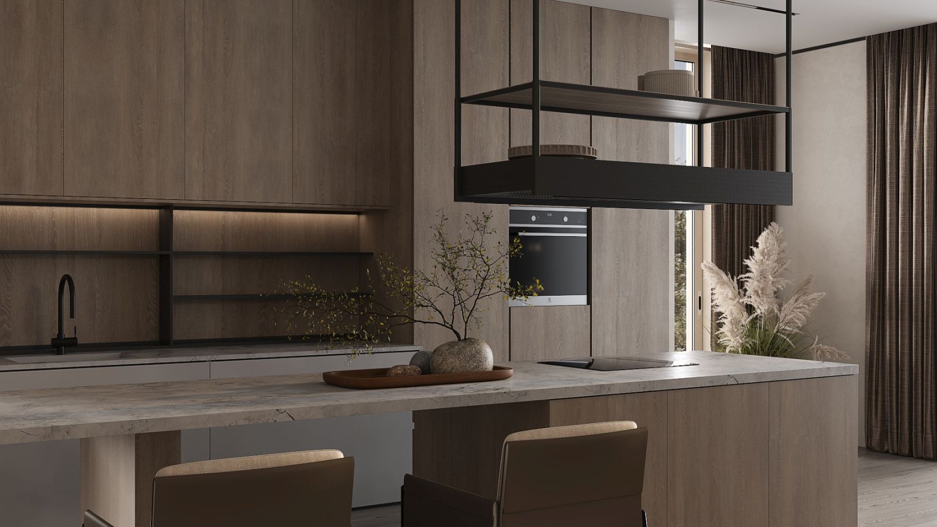 Ostrovčekový digestor Alvar Wood Black Matt - Čierna matná - Vizualizácia 5