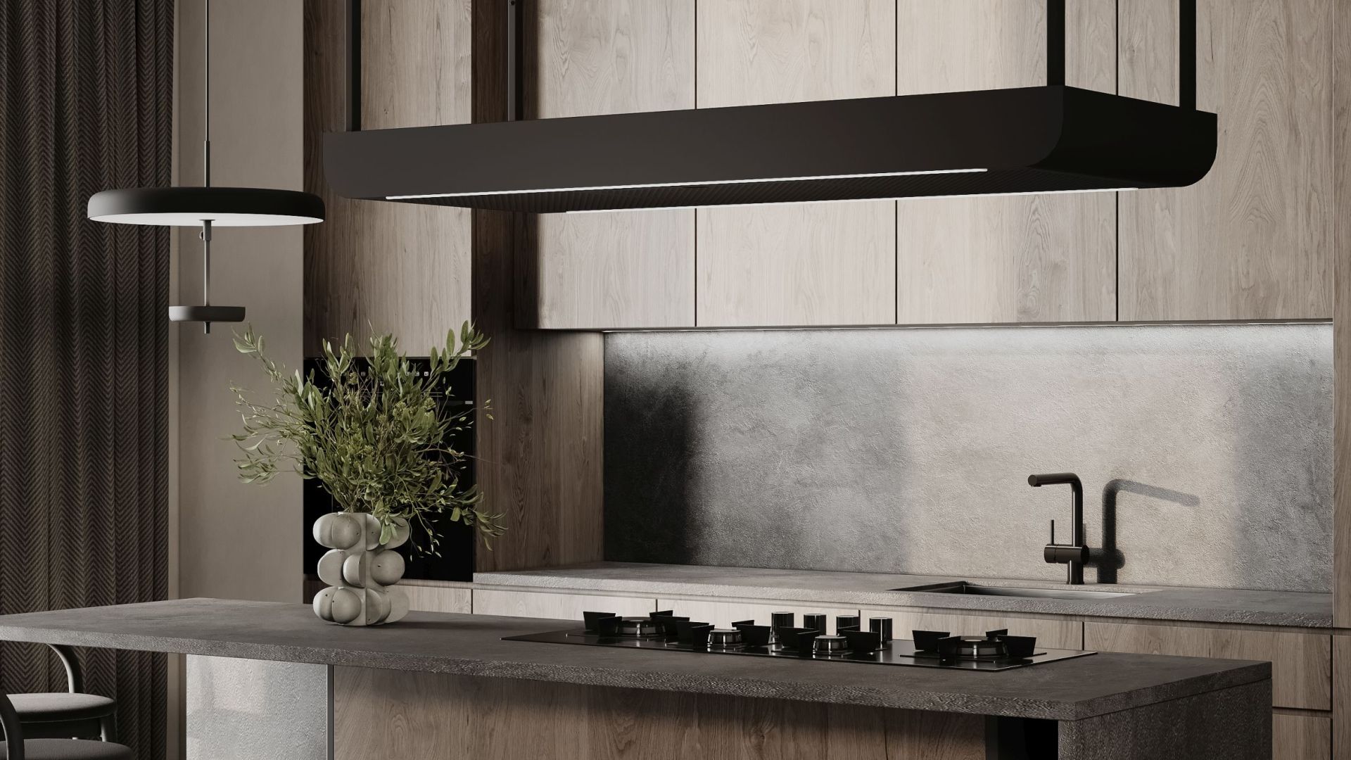 Ostrovčekový digestor Arne Black Matt - Čierna matná - Vizualizácia 4