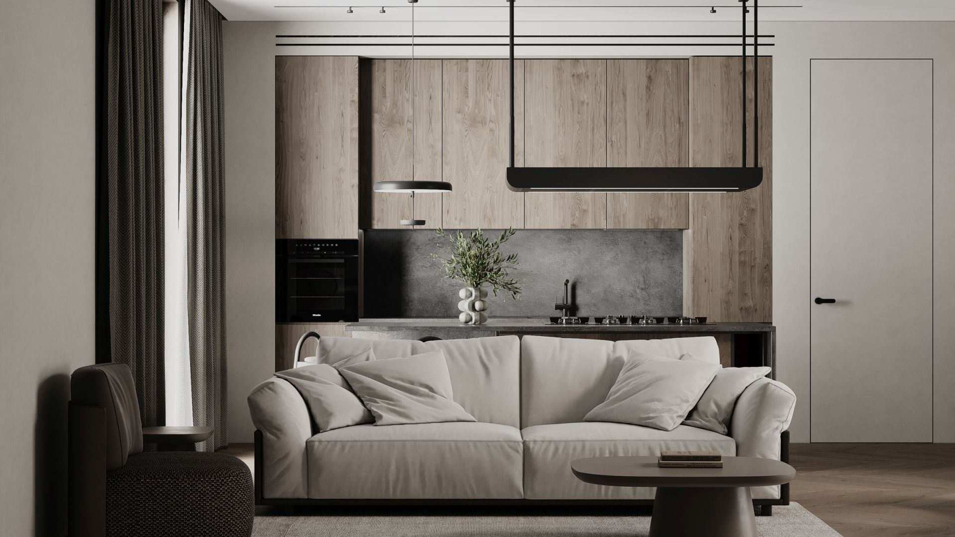 Ostrovčekový digestor Arne Black Matt - Čierna matná - Vizualizácia 5