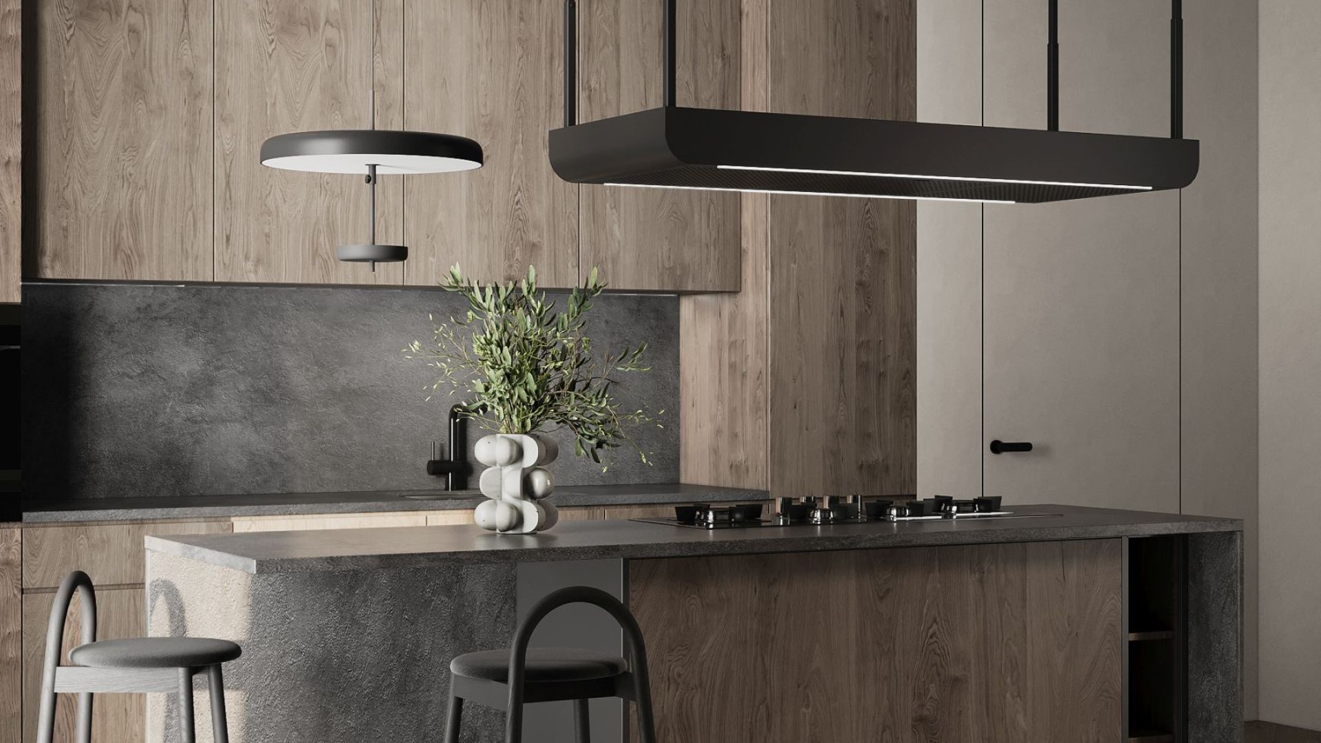 Ostrovčekový digestor Arne Black Matt - Čierna matná - Vizualizácia 6