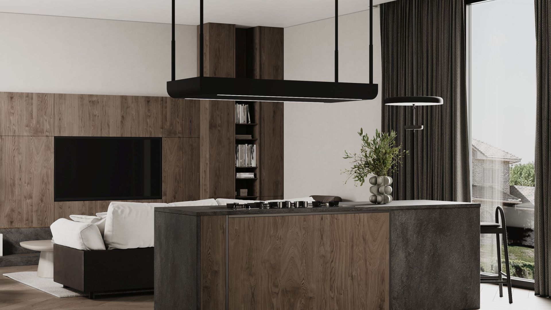 Ostrovčekový digestor Arne Black Matt - Čierna matná - Vizualizácia 8