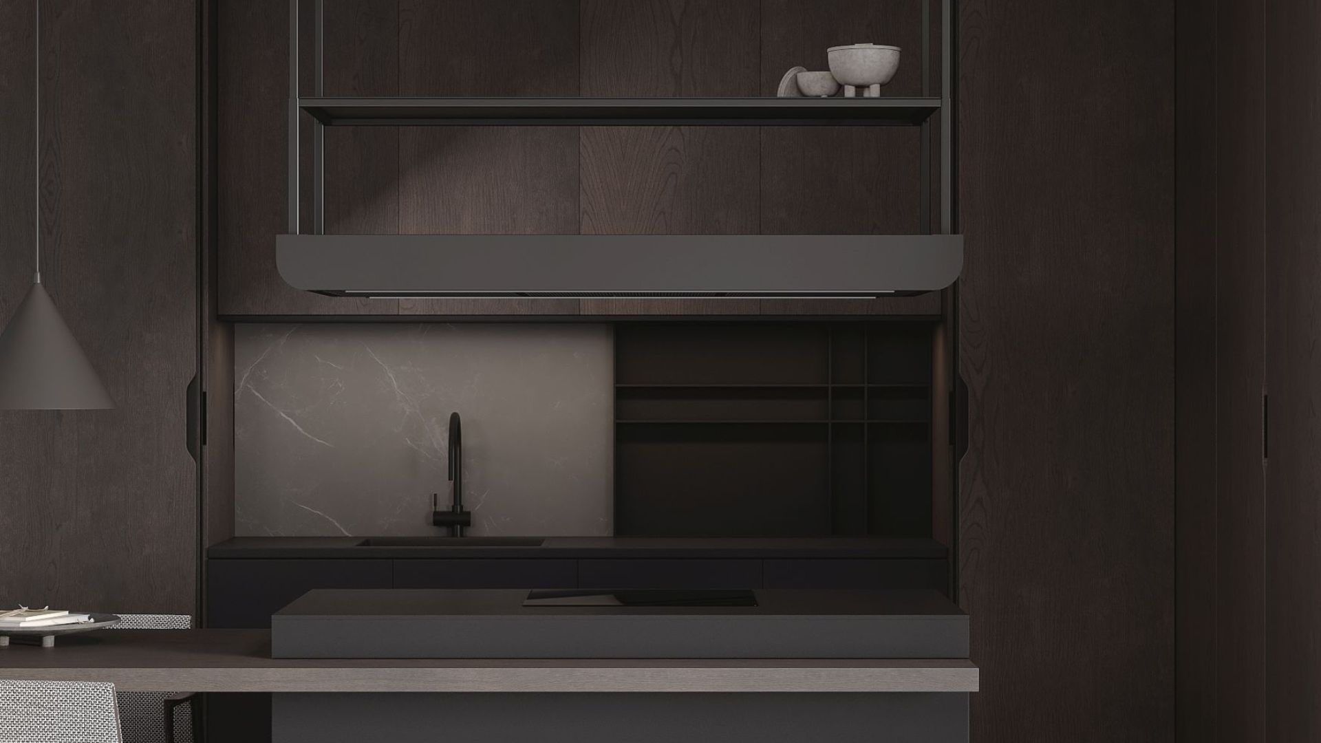 Ostrovčekový digestor Arne Wood Black Matt - Čierna matná - Vizualizácia 8