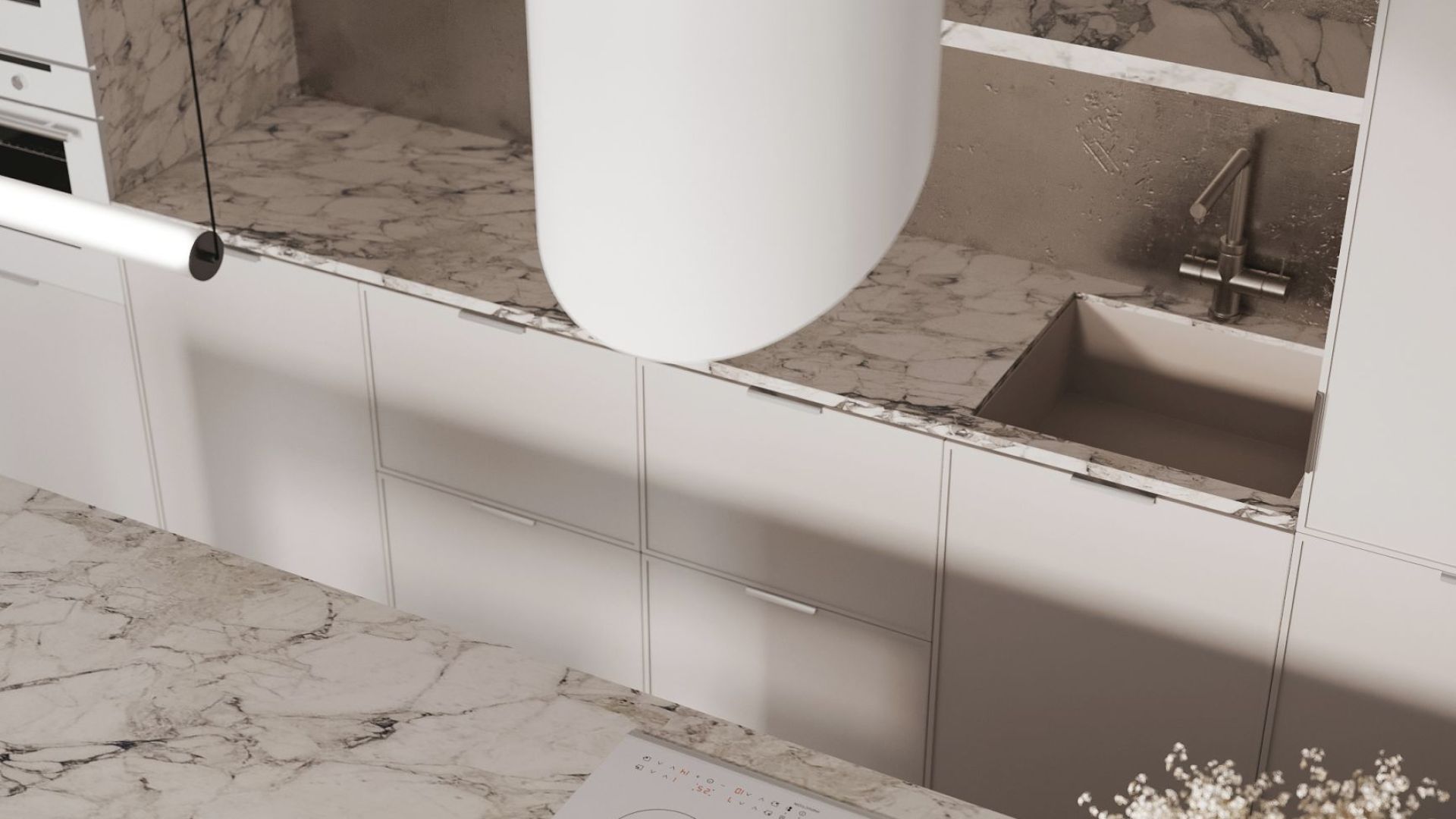 Ostrovčekový digestor Hiro White Matt - Biela matná - Vizualizácia 7