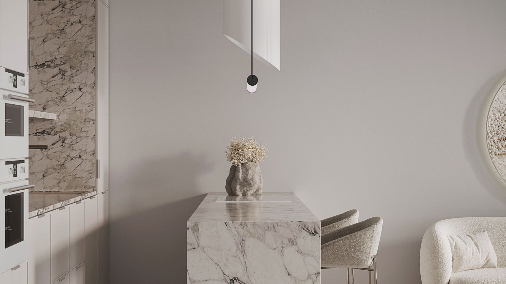 Ostrovčekový digestor Hiro White Matt - Biela matná - Vizualizácia 9