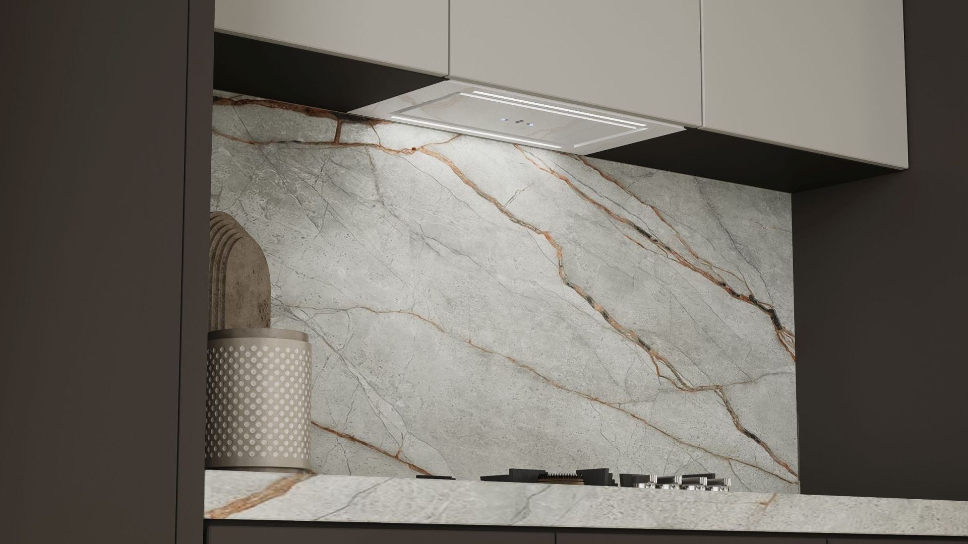 Digestor podskrinkový Lando Glass 2STRIPS White Gesture Control - Biely - Vizualizácia 3