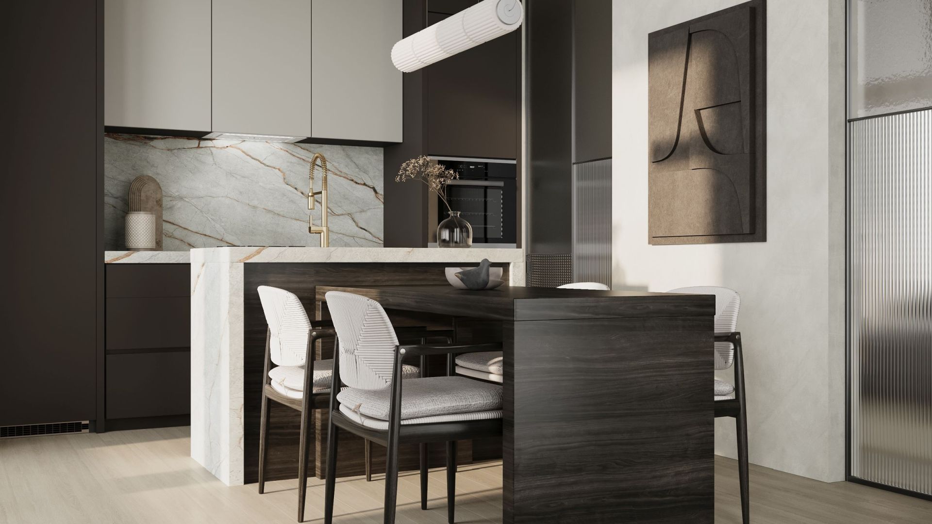 Digestor podskrinkový Lando Glass 2STRIPS White Gesture Control - Biely - Vizualizácia