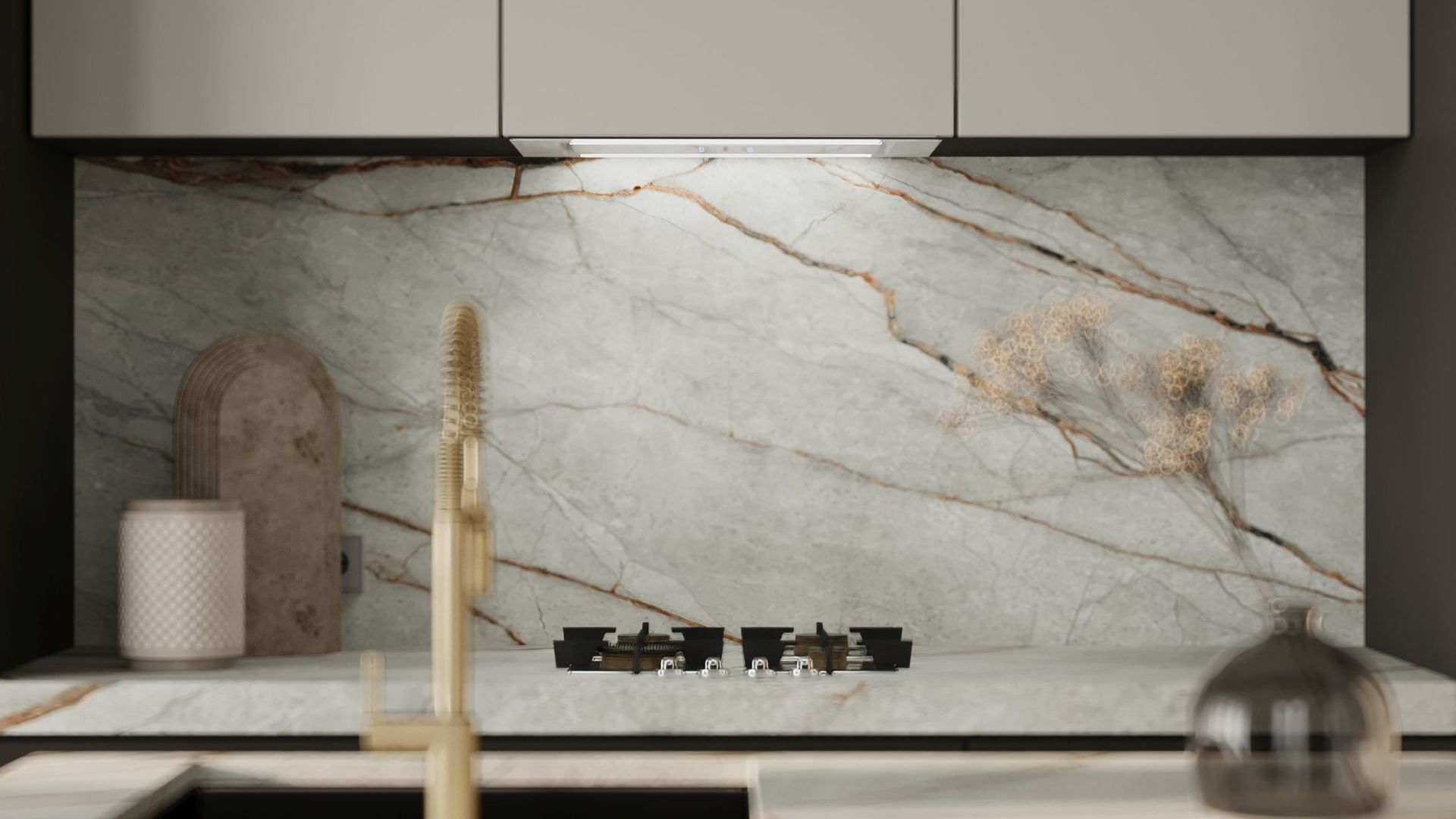 Digestor podskrinkový Lando Glass 2STRIPS White Gesture Control - Biely - Vizualizácia 6