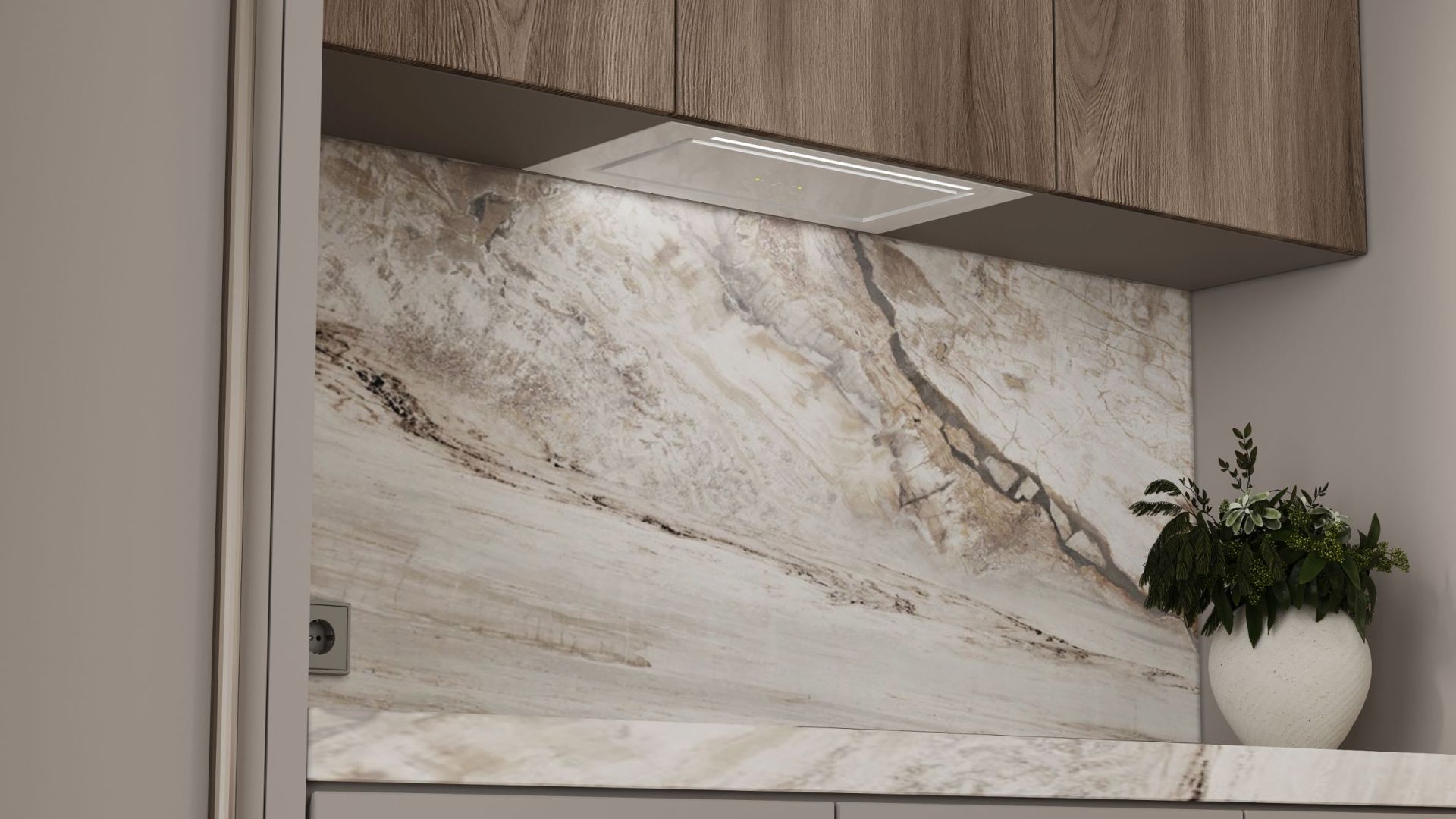 Digestor podskrinkový Lando Glass White Gesture Control - Biely - Vizualizácia 4