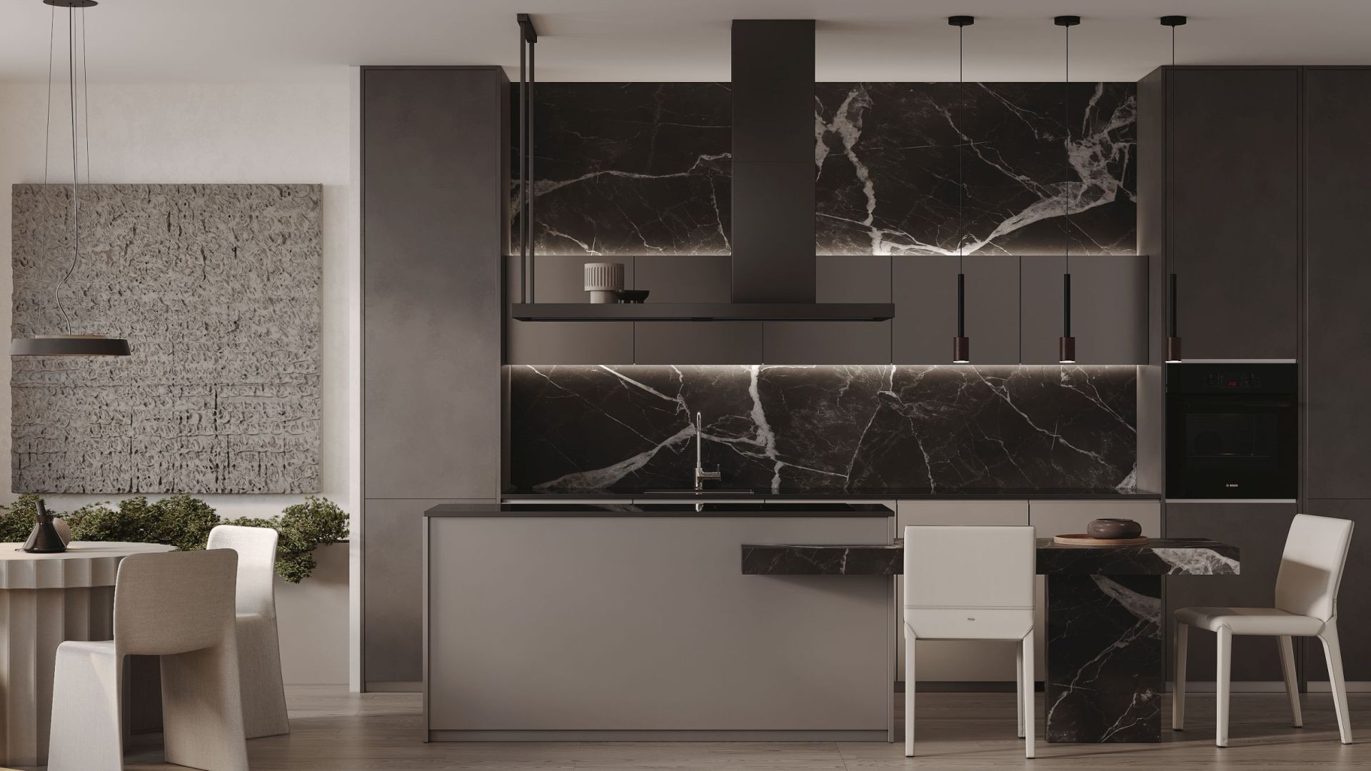 Ostrovčekový digestor Metropolis Black Matt - Čierna matná - Vizualizácia