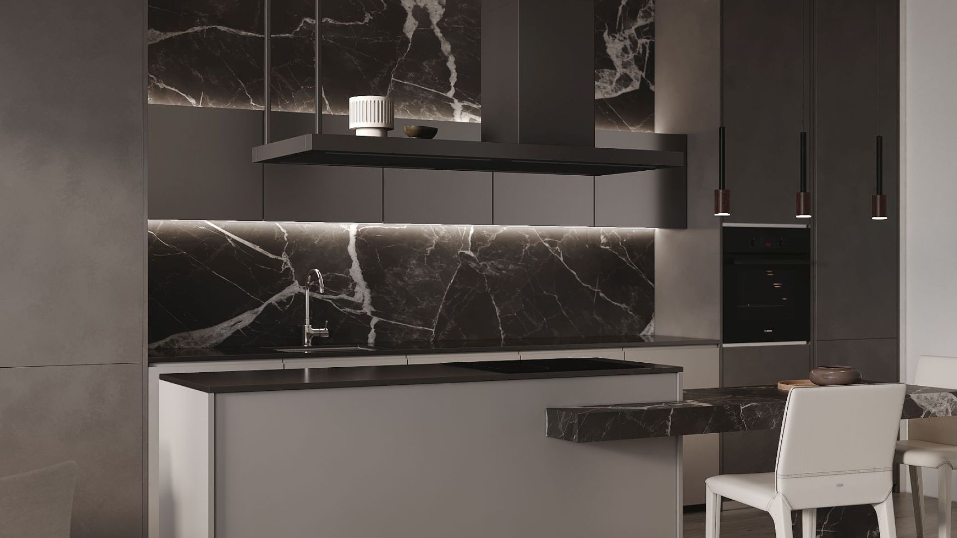 Ostrovčekový digestor Metropolis Black Matt - Čierna matná - Vizualizácia 2