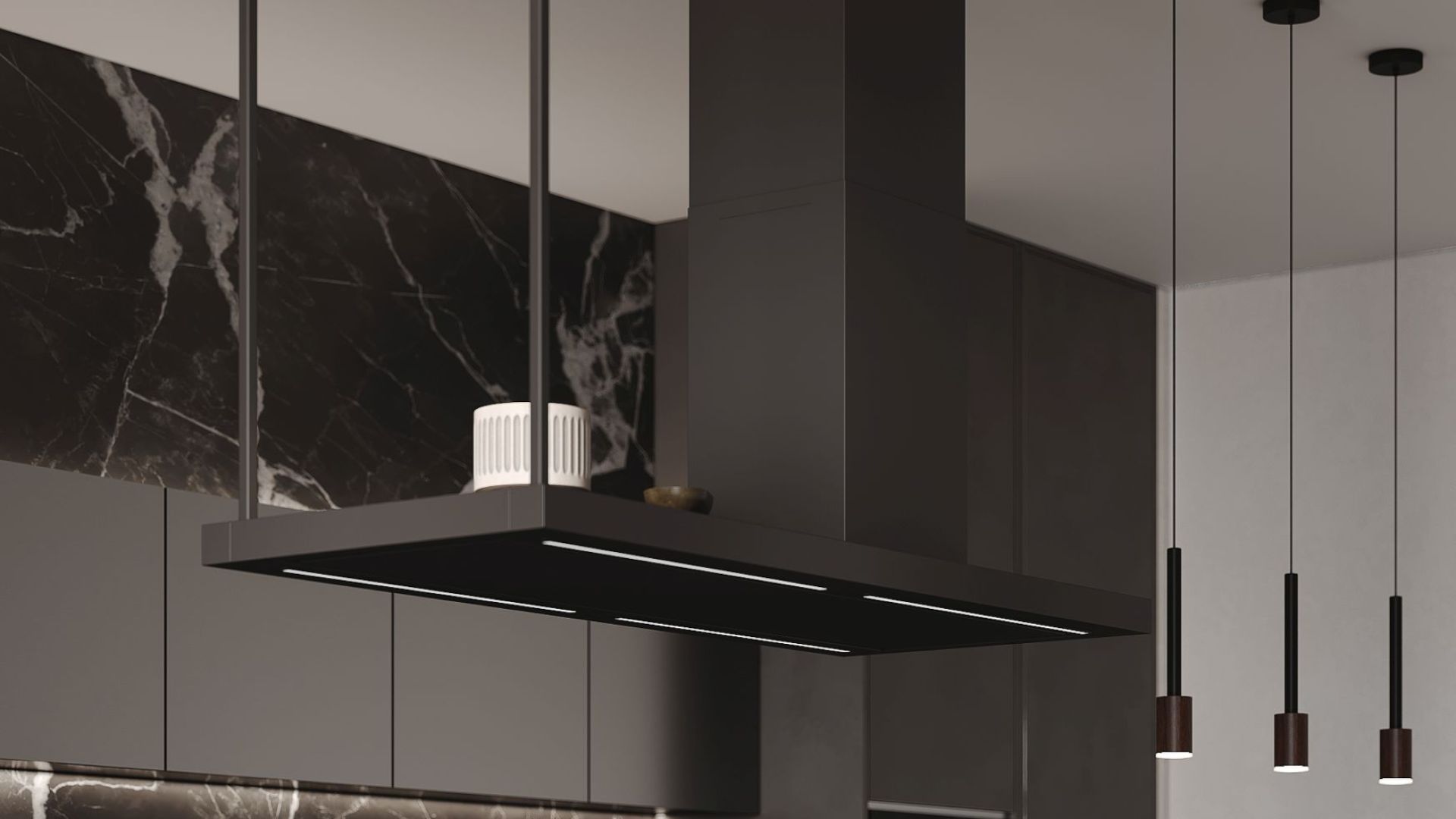 Ostrovčekový digestor Metropolis Black Matt - Čierna matná - Vizualizácia 3