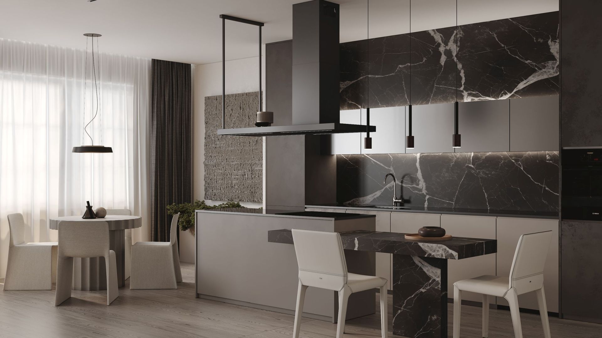 Ostrovčekový digestor Metropolis Black Matt - Čierna matná - Vizualizácia 4