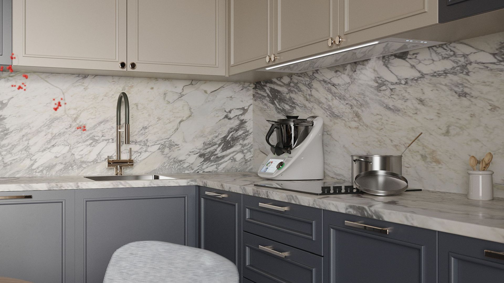 Digestor podskrinkový Micra White Matt 120 cm - Biela matná - Vizualizácia