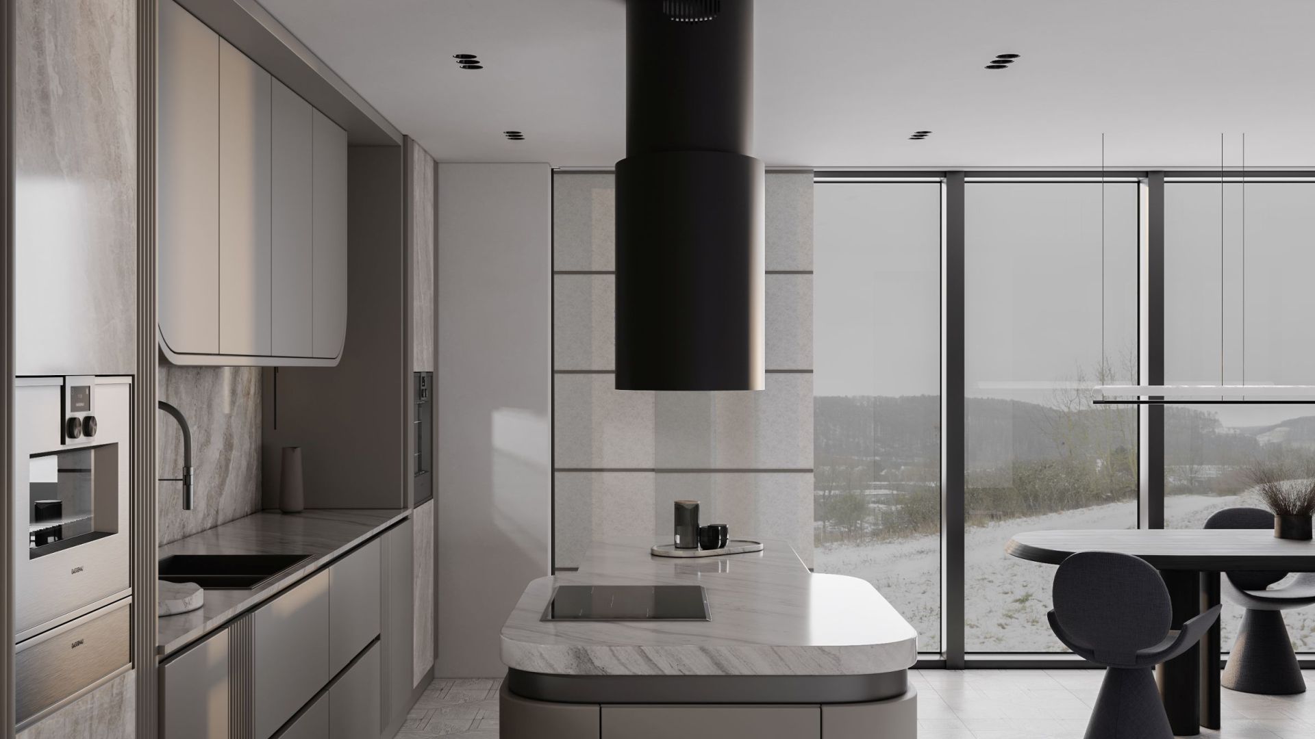 Ostrovčekový digestor Oval Black Matt - Čierna matná - Vizualizácia 5