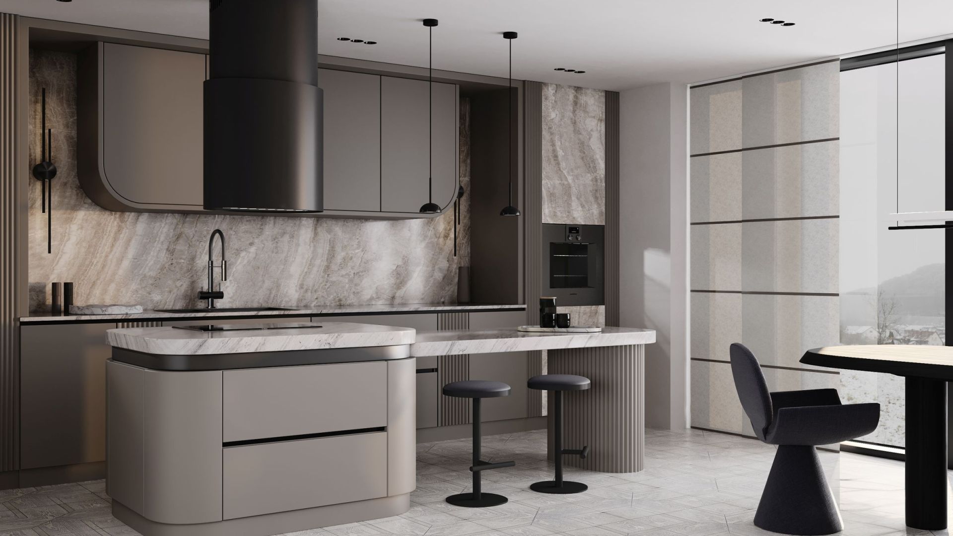 Ostrovčekový digestor Oval Black Matt - Čierna matná - Vizualizácia 6