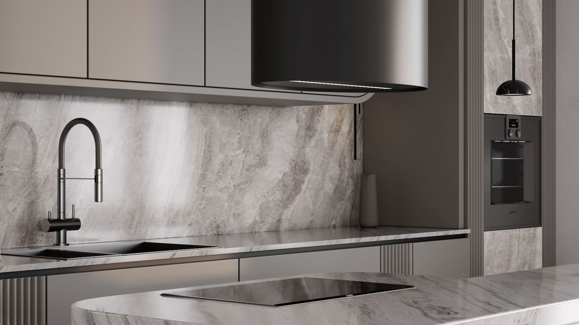 Ostrovčekový digestor Oval Black Matt - Čierna matná - Vizualizácia 7