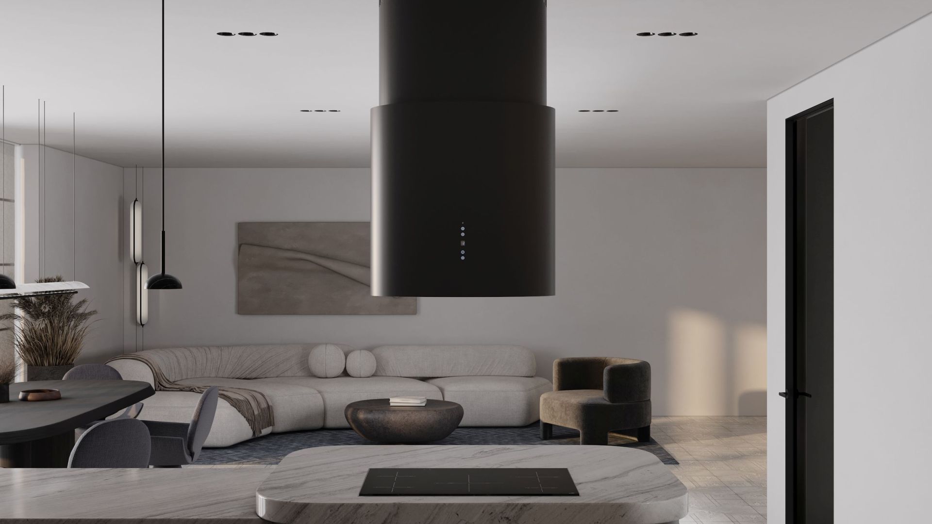 Ostrovčekový digestor Oval Black Matt - Čierna matná - Vizualizácia 8