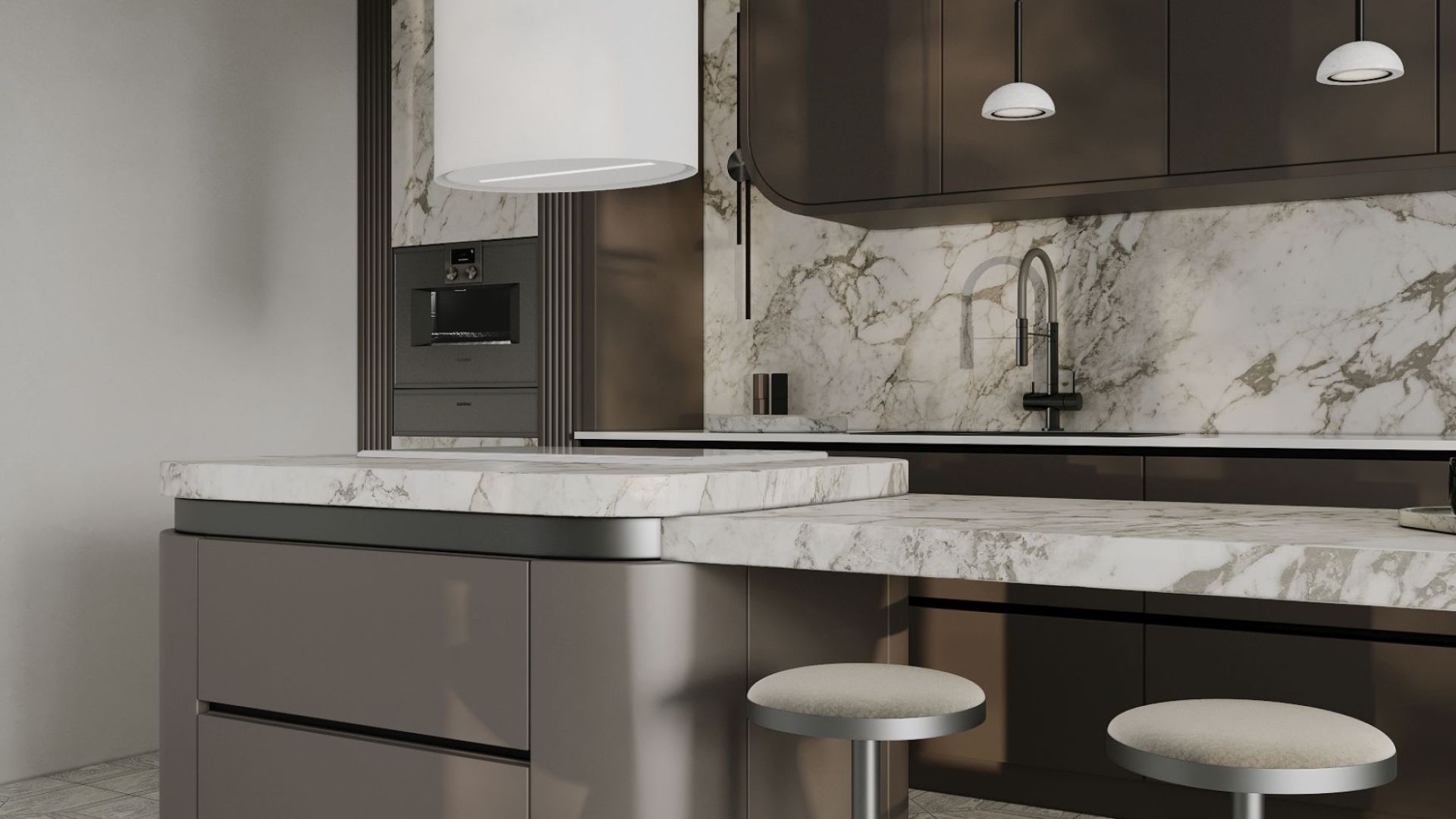 Ostrovčekový digestor Oval White Matt - Biela matná - Vizualizácia 5