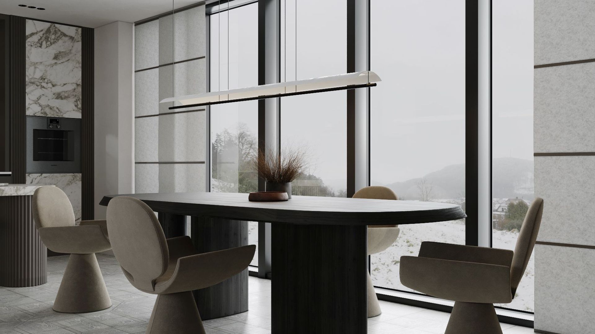 Ostrovčekový digestor Oval White Matt - Biela matná - Vizualizácia 6