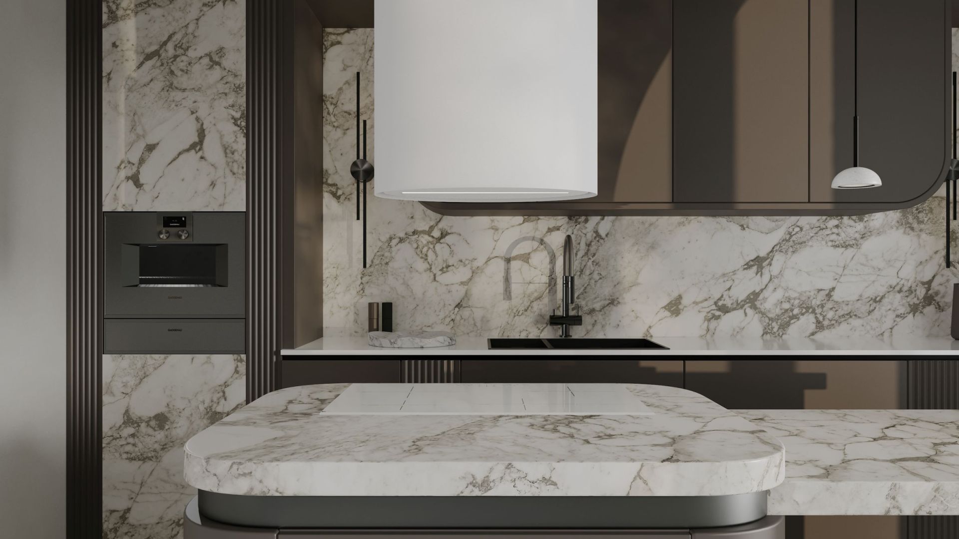 Ostrovčekový digestor Oval White Matt - Biela matná - Vizualizácia 9