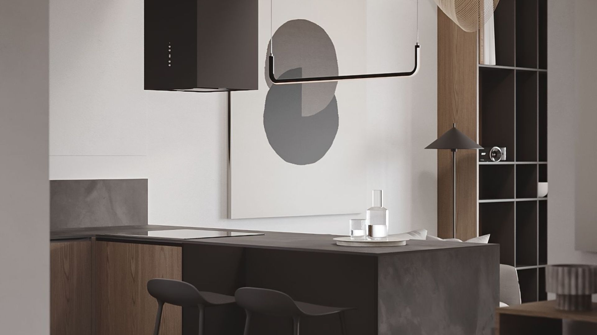 Ostrovčekový digestor Quadro Black Matt - Čierna matná - Vizualizácia