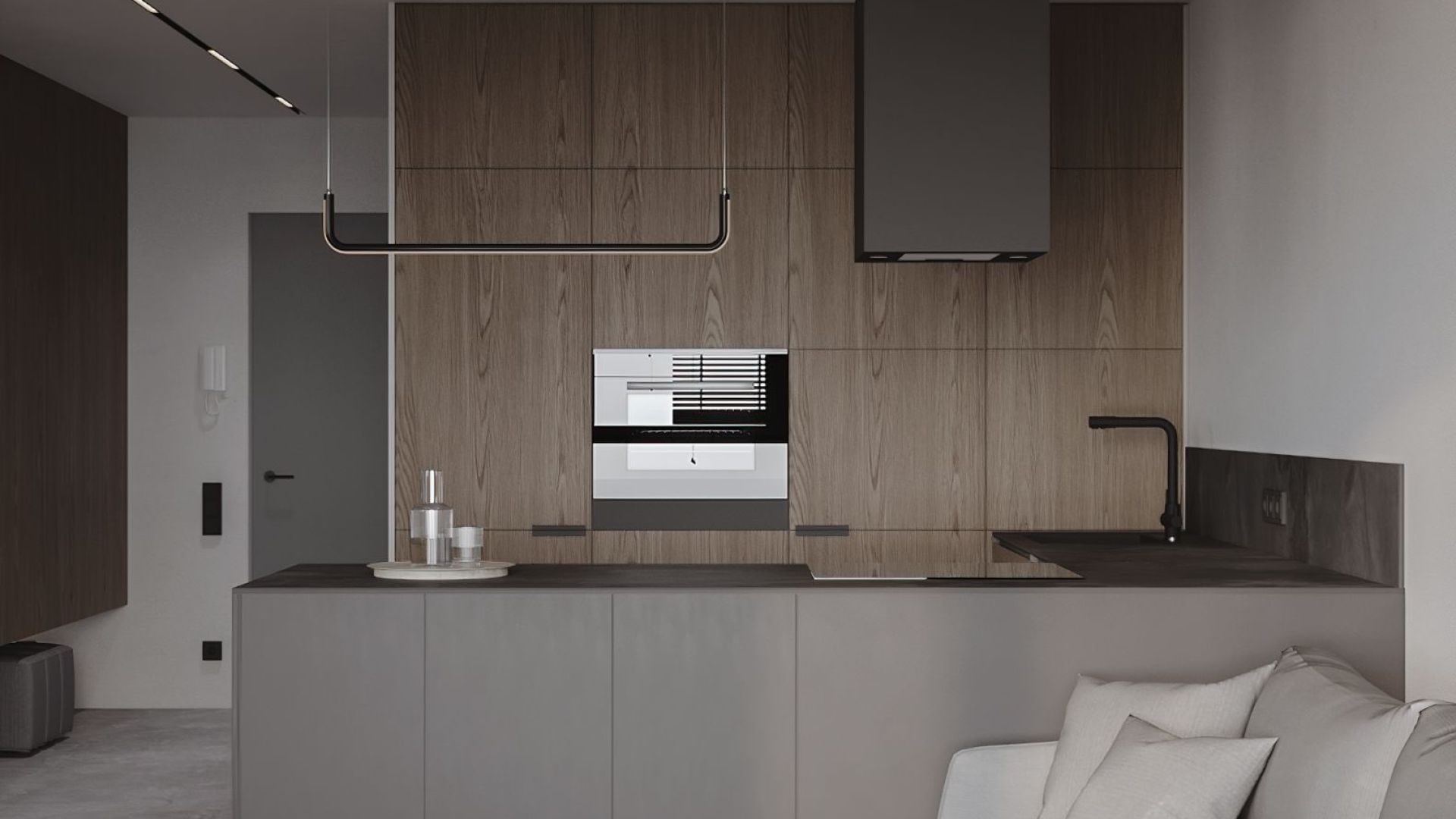 Ostrovčekový digestor Quadro Black Matt - Čierna matná - Vizualizácia 2