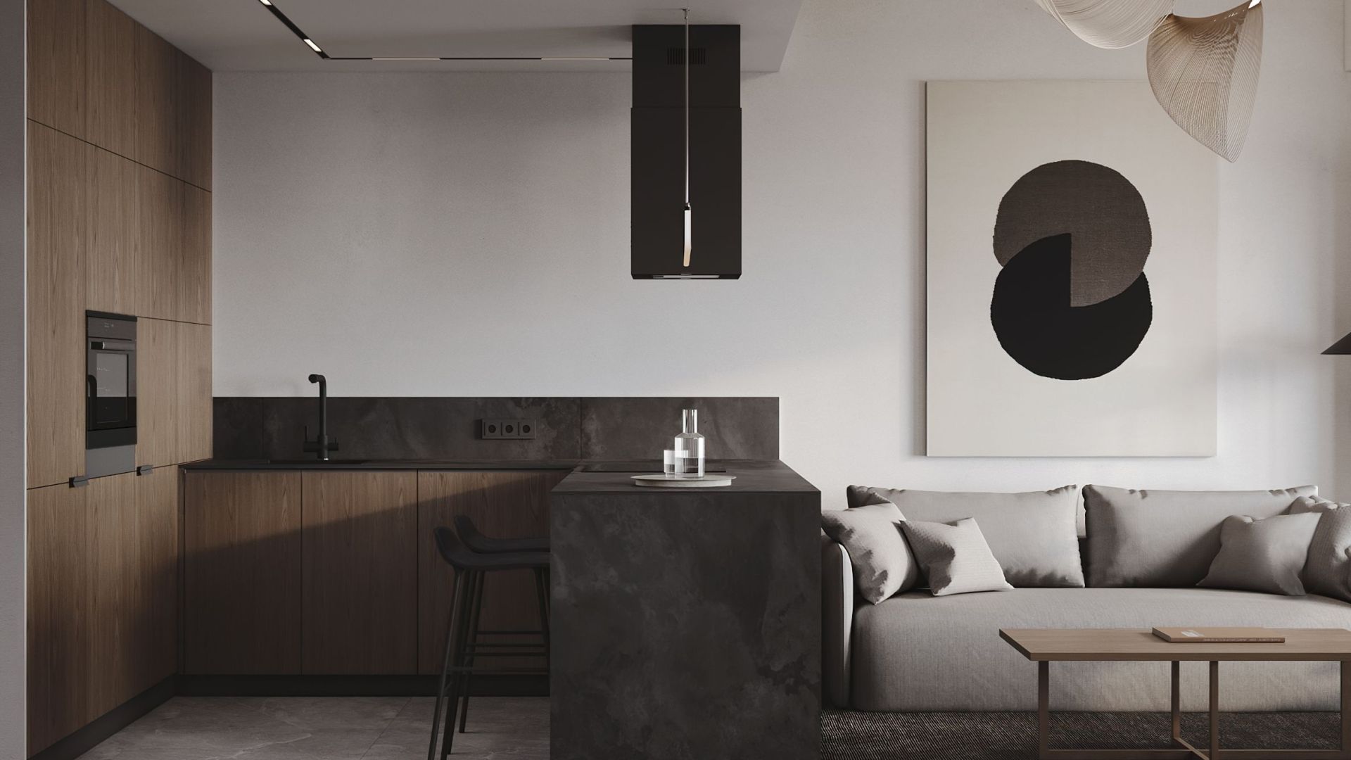 Ostrovčekový digestor Quadro Black Matt - Čierna matná - Vizualizácia 3