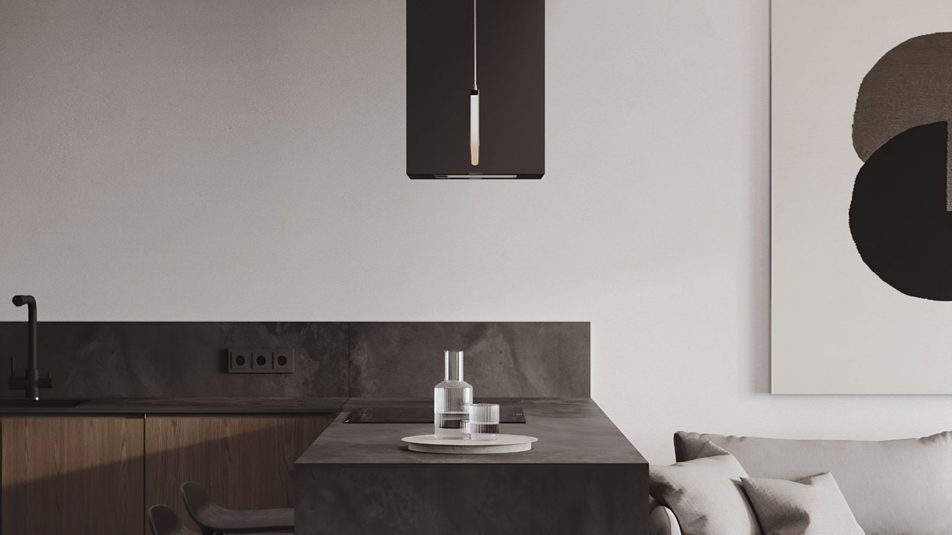 Ostrovčekový digestor Quadro Black Matt - Čierna matná - Vizualizácia 5