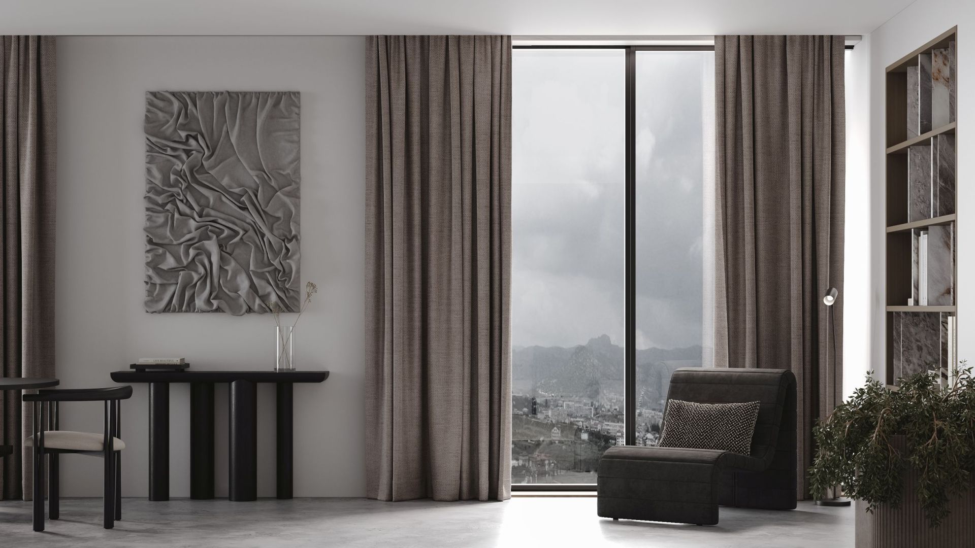 Ostrovčekový digestor Quadro Cage Asymmetric Glass Black Matt - Čierna matná - Vizualizácia 2