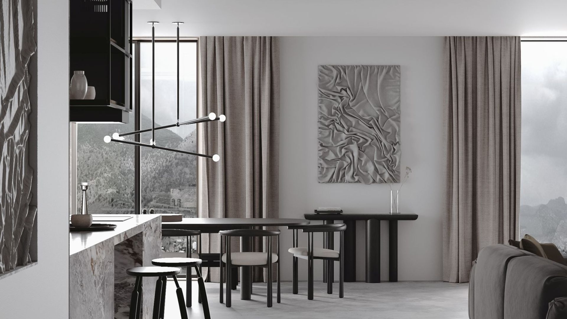 Ostrovčekový digestor Quadro Cage Asymmetric Glass Black Matt - Čierna matná - Vizualizácia 7