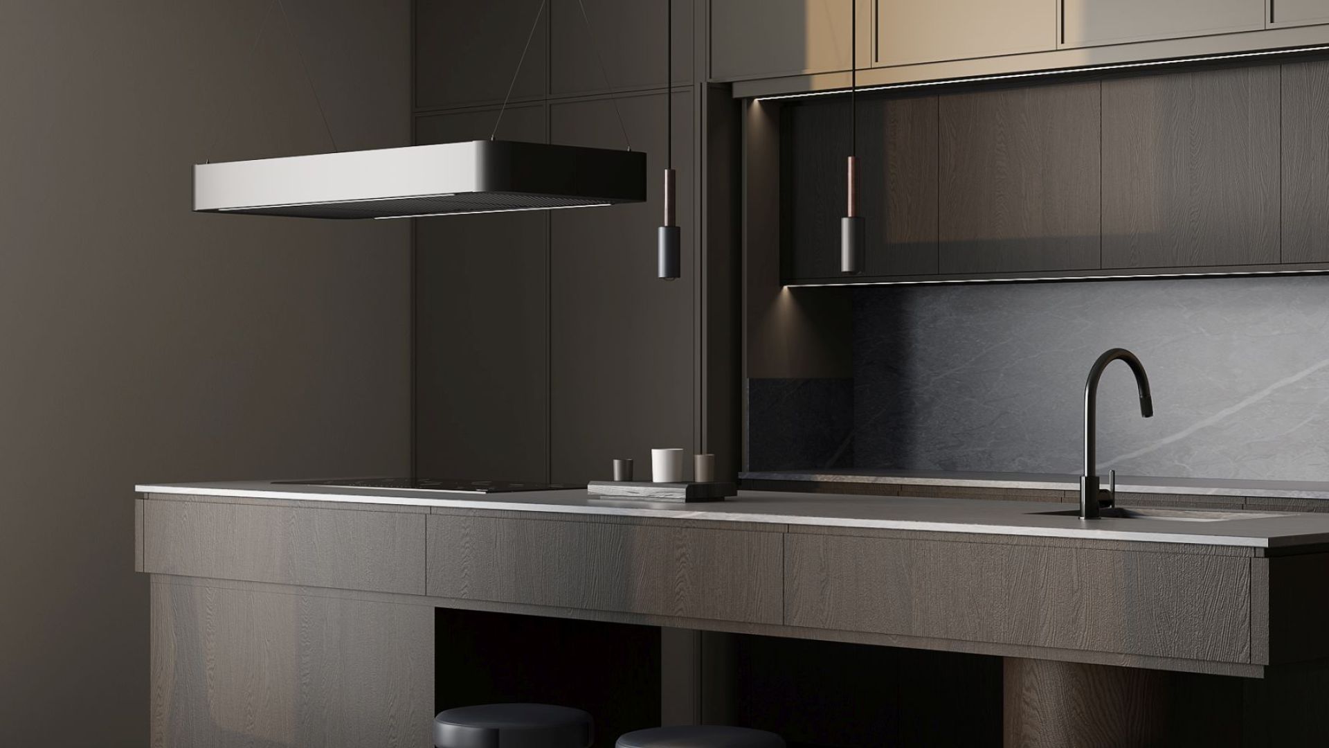 Ostrovčekový digestor Sven Black Matt - Čierna matná - Vizualizácia 2