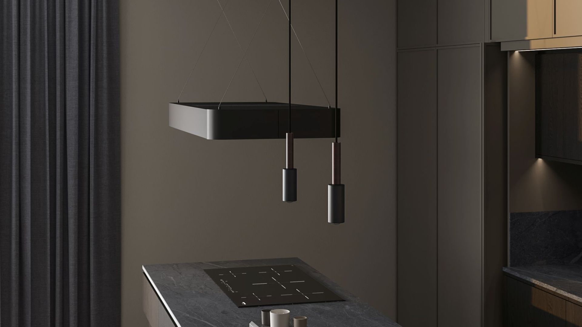 Ostrovčekový digestor Sven Black Matt - Čierna matná - Vizualizácia 3