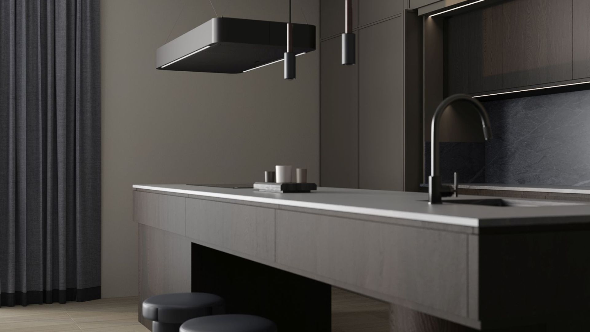 Ostrovčekový digestor Sven Black Matt - Čierna matná - Vizualizácia 6