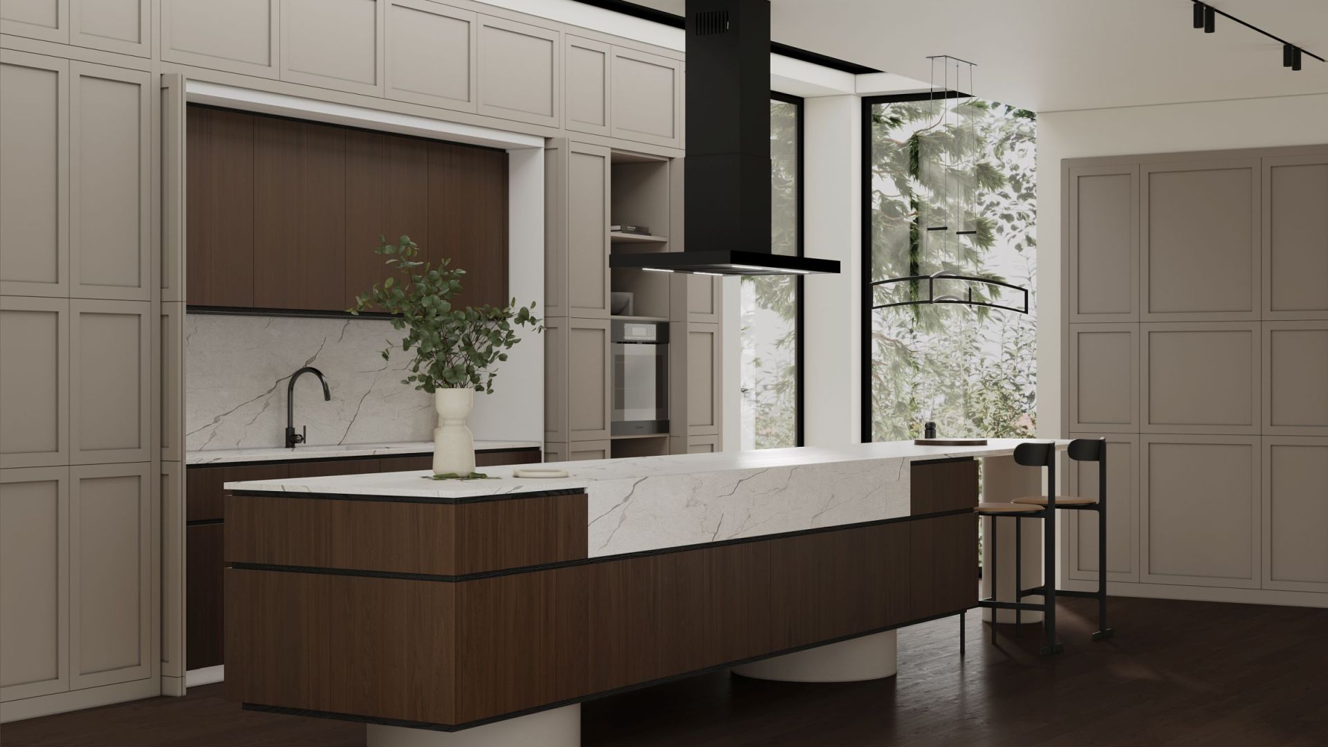 Ostrovčekový digestor Sento Eco Island Strips Black Matt - Čierna matná - Vizualizácia