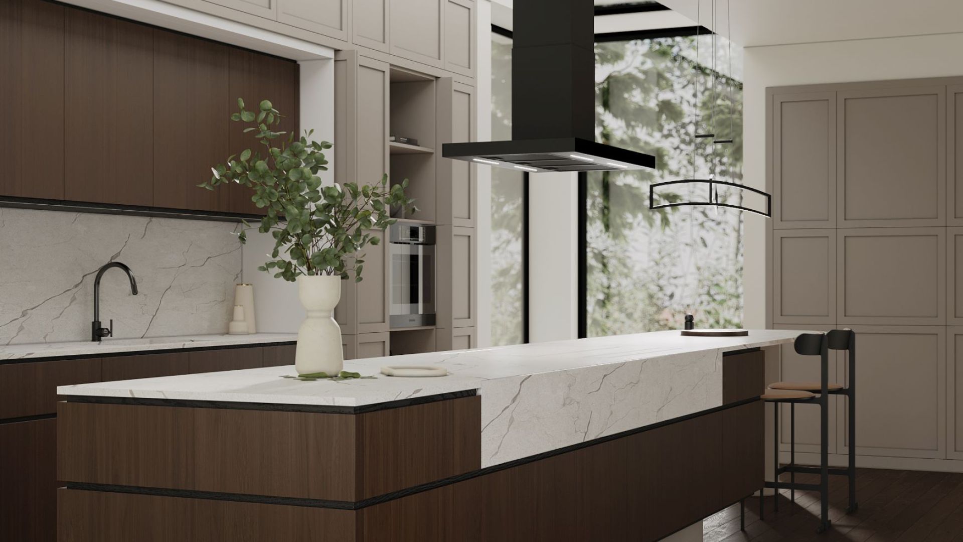 Ostrovčekový digestor Sento Eco Island Strips Black Matt - Čierna matná - Vizualizácia 2