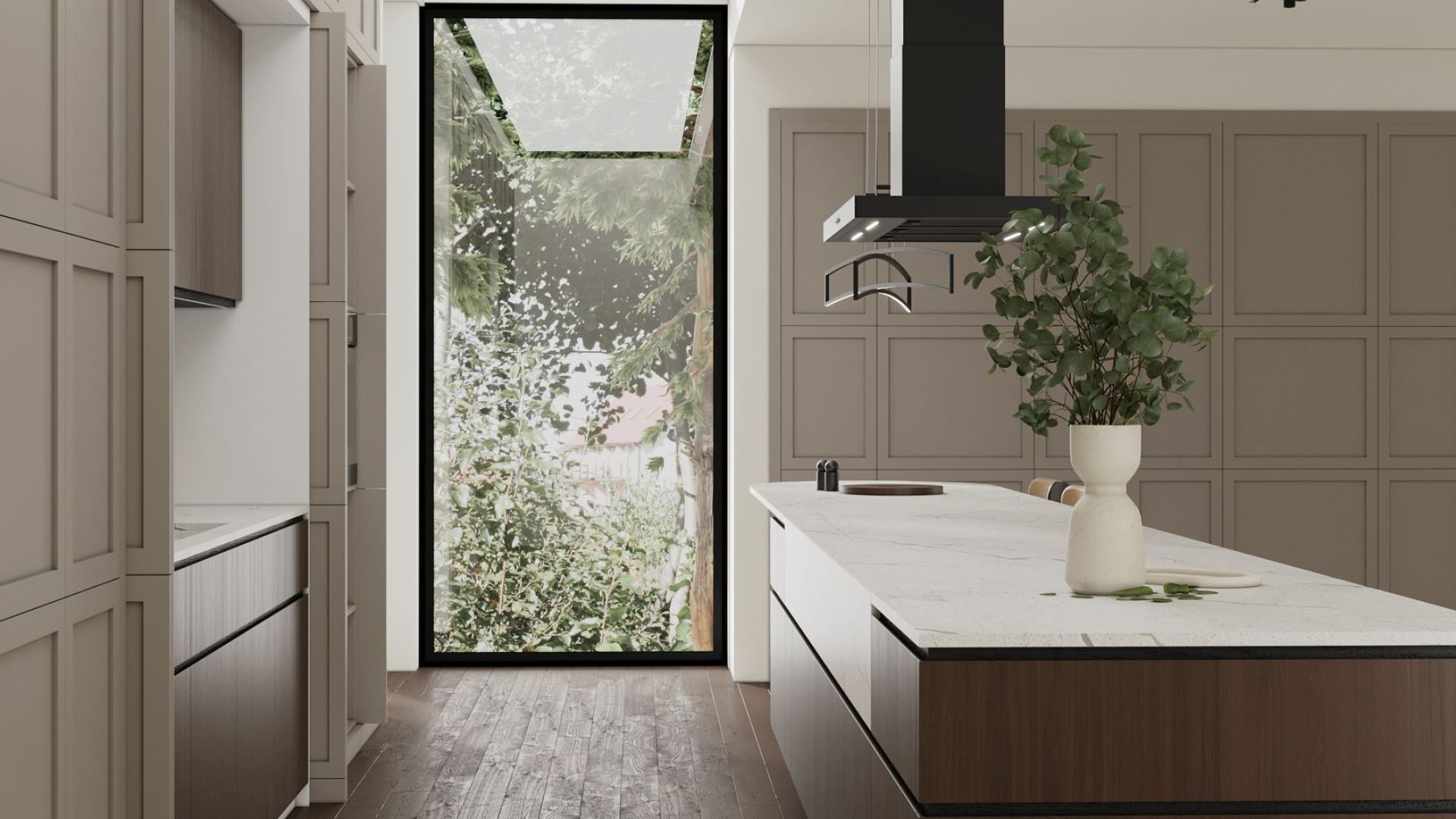 Ostrovčekový digestor Sento Eco Island Strips Black Matt - Čierna matná - Vizualizácia 3