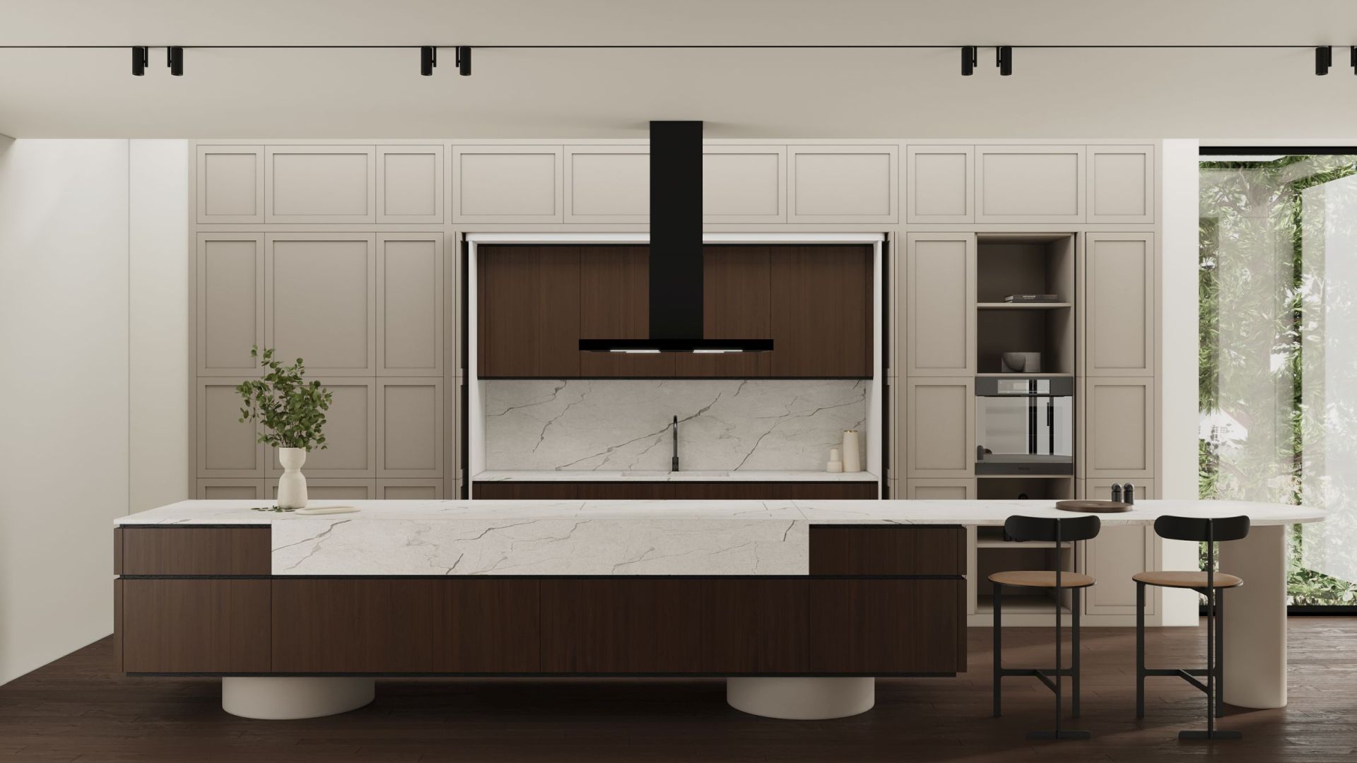 Ostrovčekový digestor Sento Eco Island Strips Black Matt - Čierna matná - Vizualizácia 4