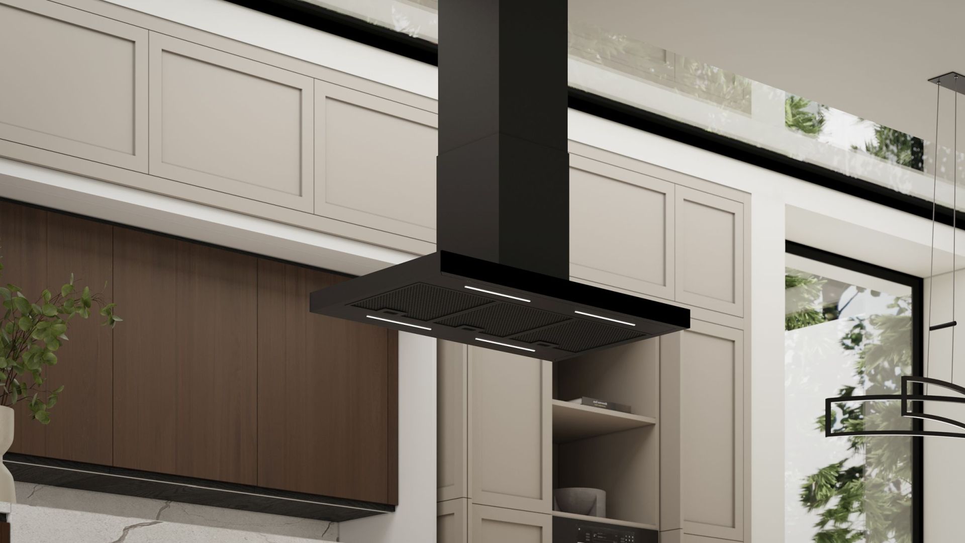 Ostrovčekový digestor Sento Eco Island Strips Black Matt - Čierna matná - Vizualizácia 5