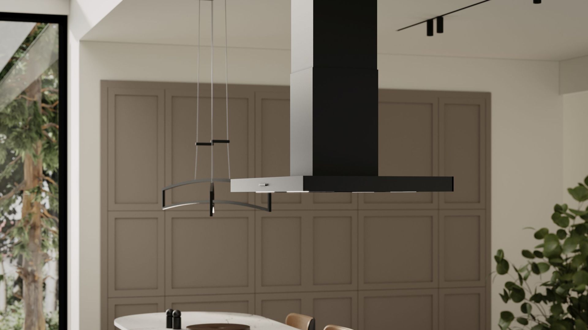 Ostrovčekový digestor Sento Eco Island Strips Black Matt - Čierna matná - Vizualizácia 9