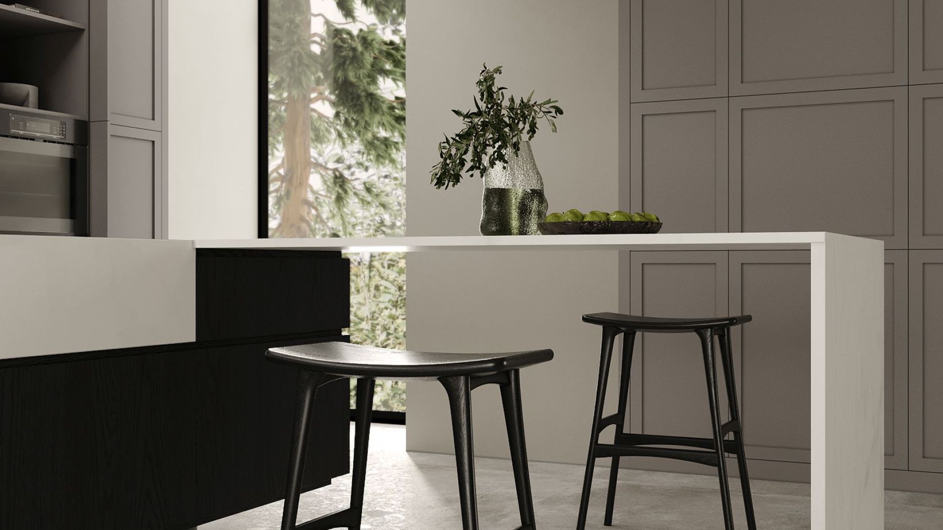 Ostrovčekový digestor Sento Island Strips Black Matt - Čierna matná - Vizualizácia 3