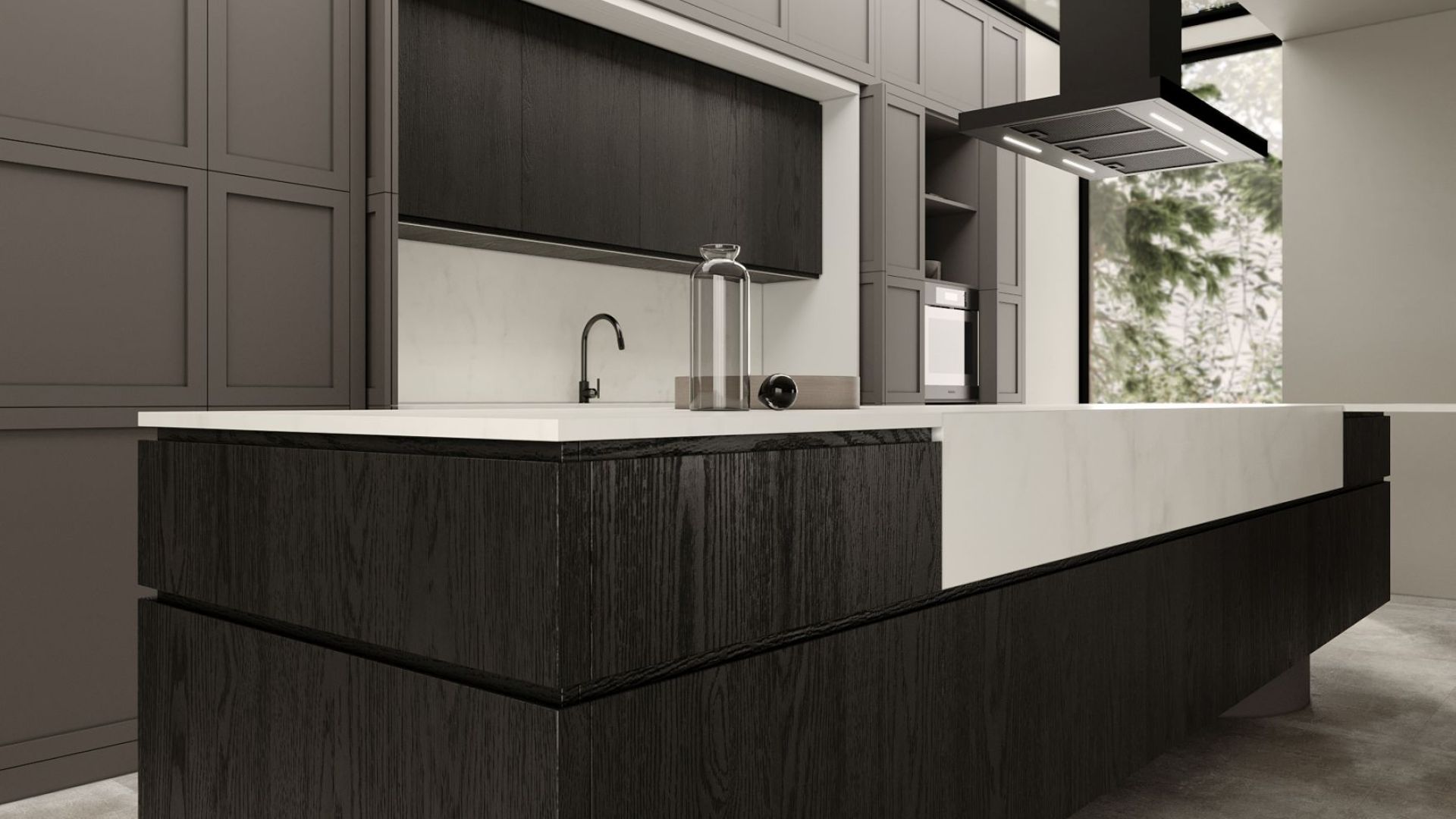 Ostrovčekový digestor Sento Island Strips Black Matt - Čierna matná - Vizualizácia 4