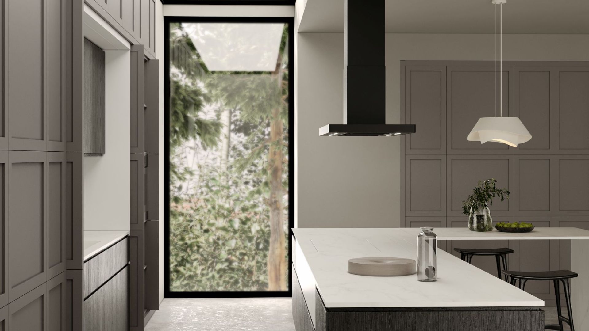 Ostrovčekový digestor Sento Island Strips Black Matt - Čierna matná - Vizualizácia 5