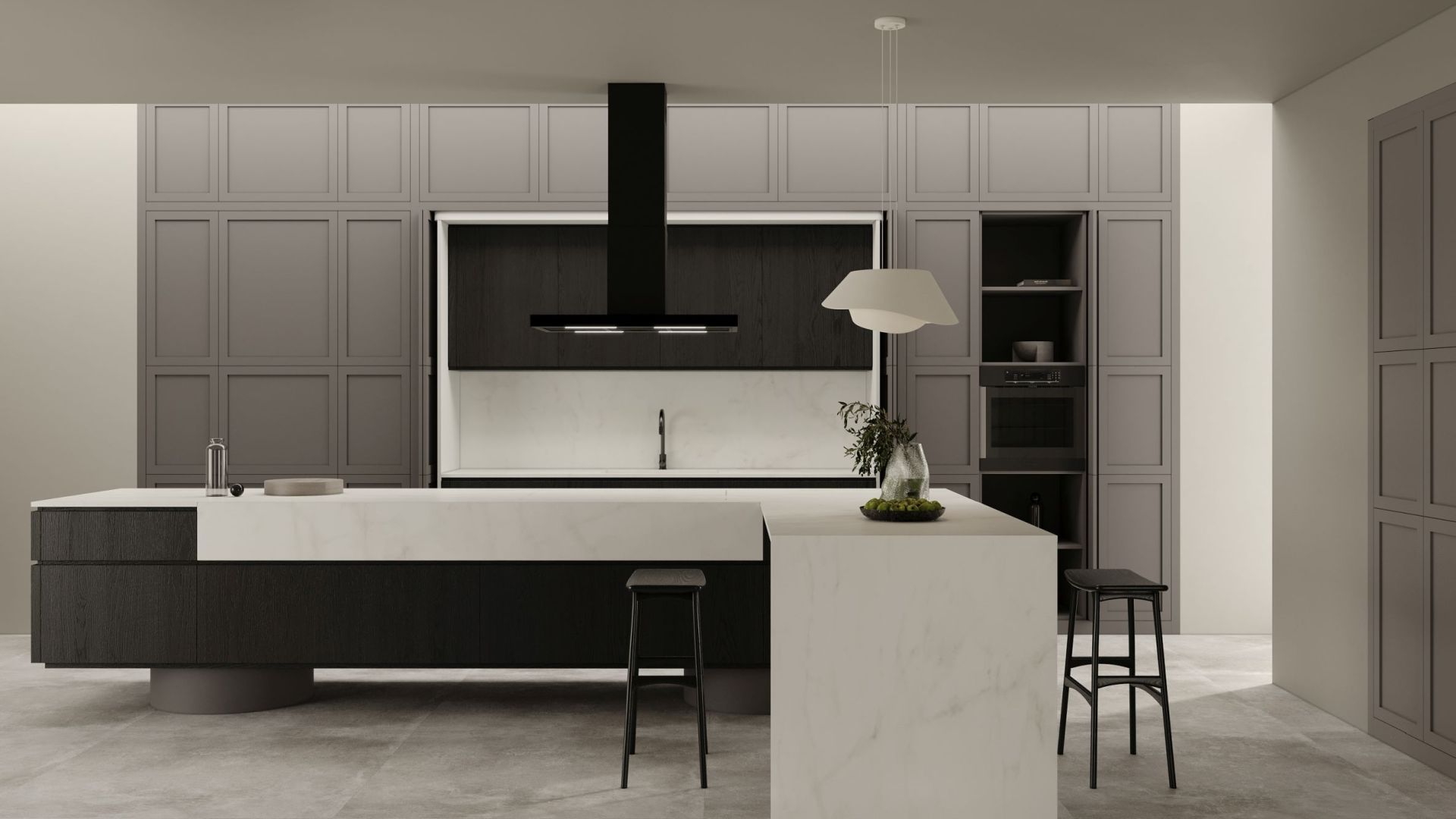 Ostrovčekový digestor Sento Island Strips Black Matt - Čierna matná - Vizualizácia 8