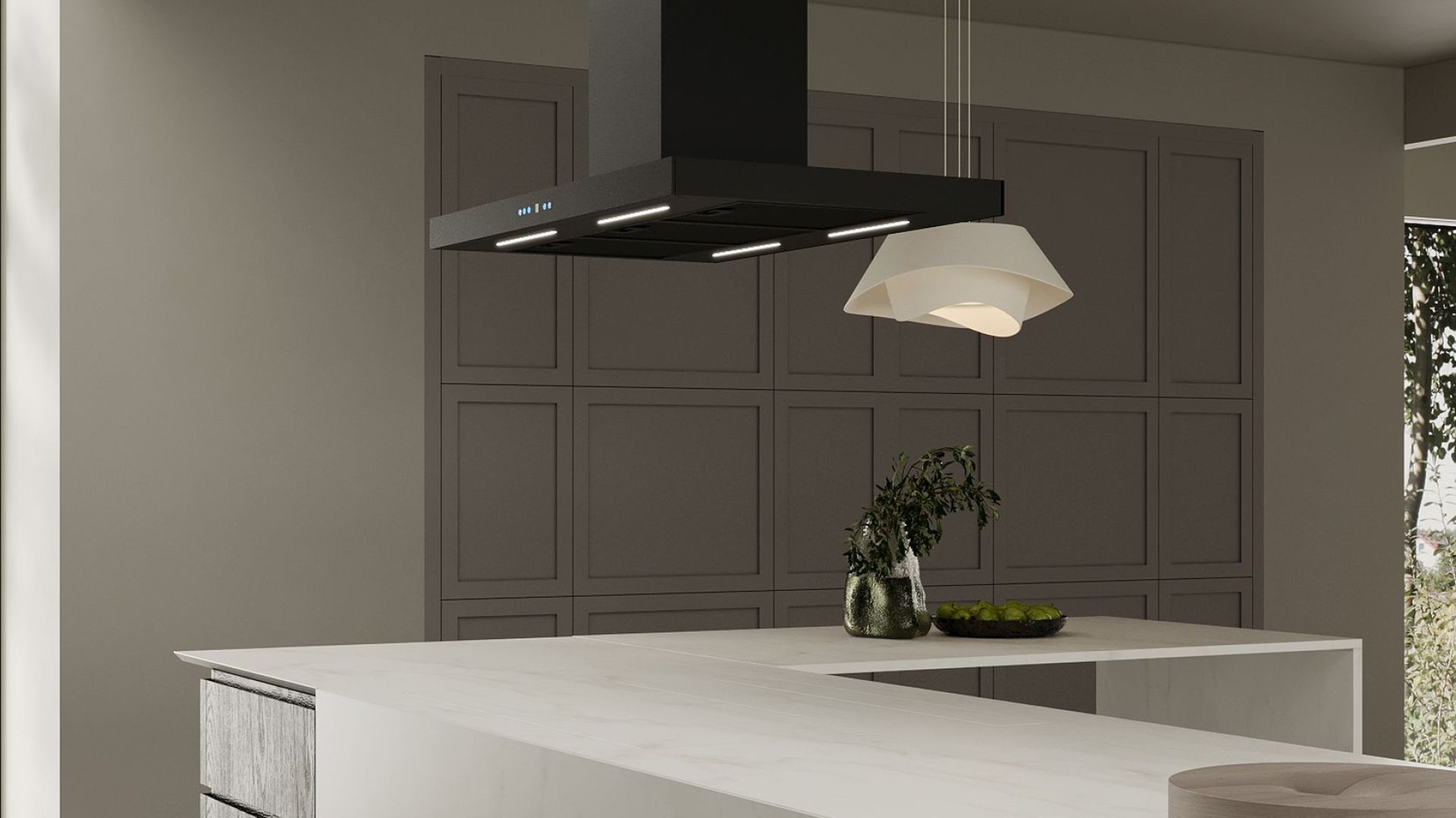 Ostrovčekový digestor Sento Island Strips Black Matt - Čierna matná - Vizualizácia 9