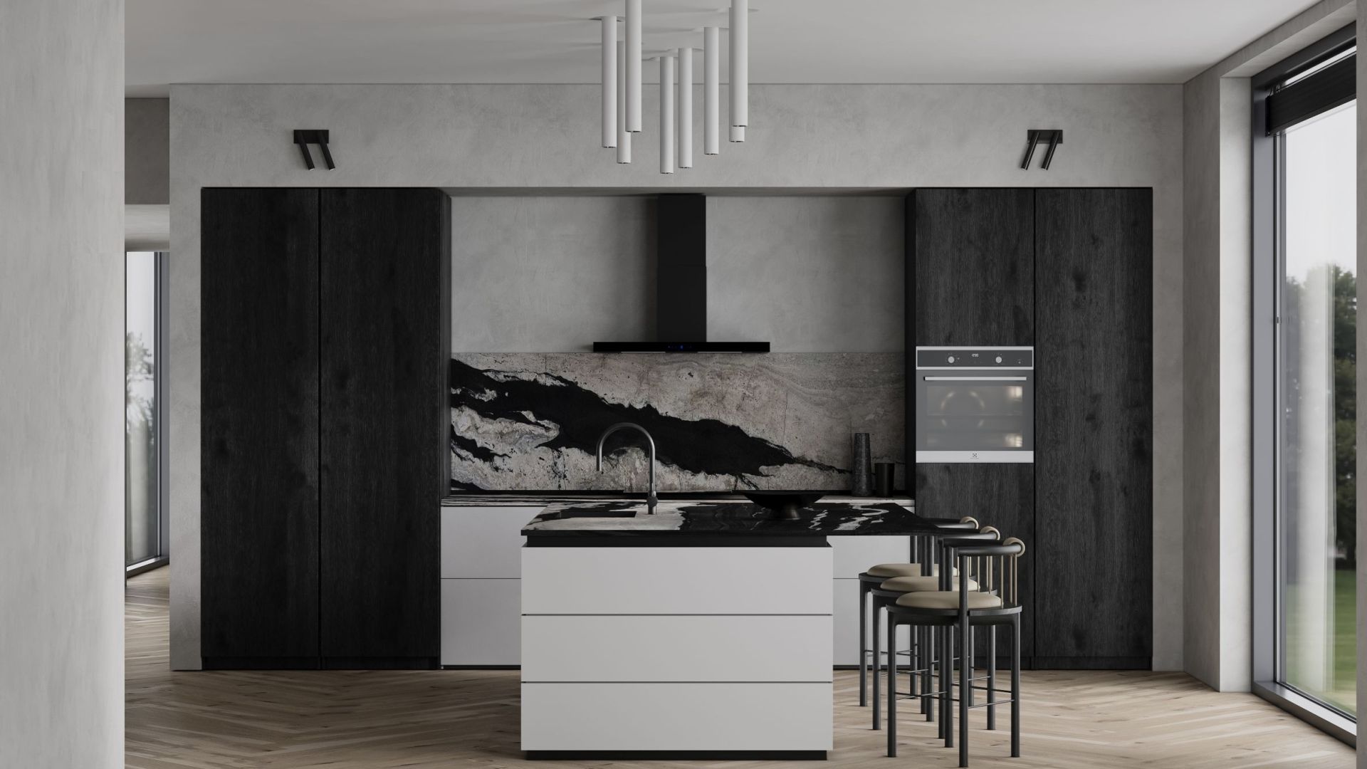 Digestor komínový Sento OR Strips Black Matt - Čierna matná - Vizualizácia