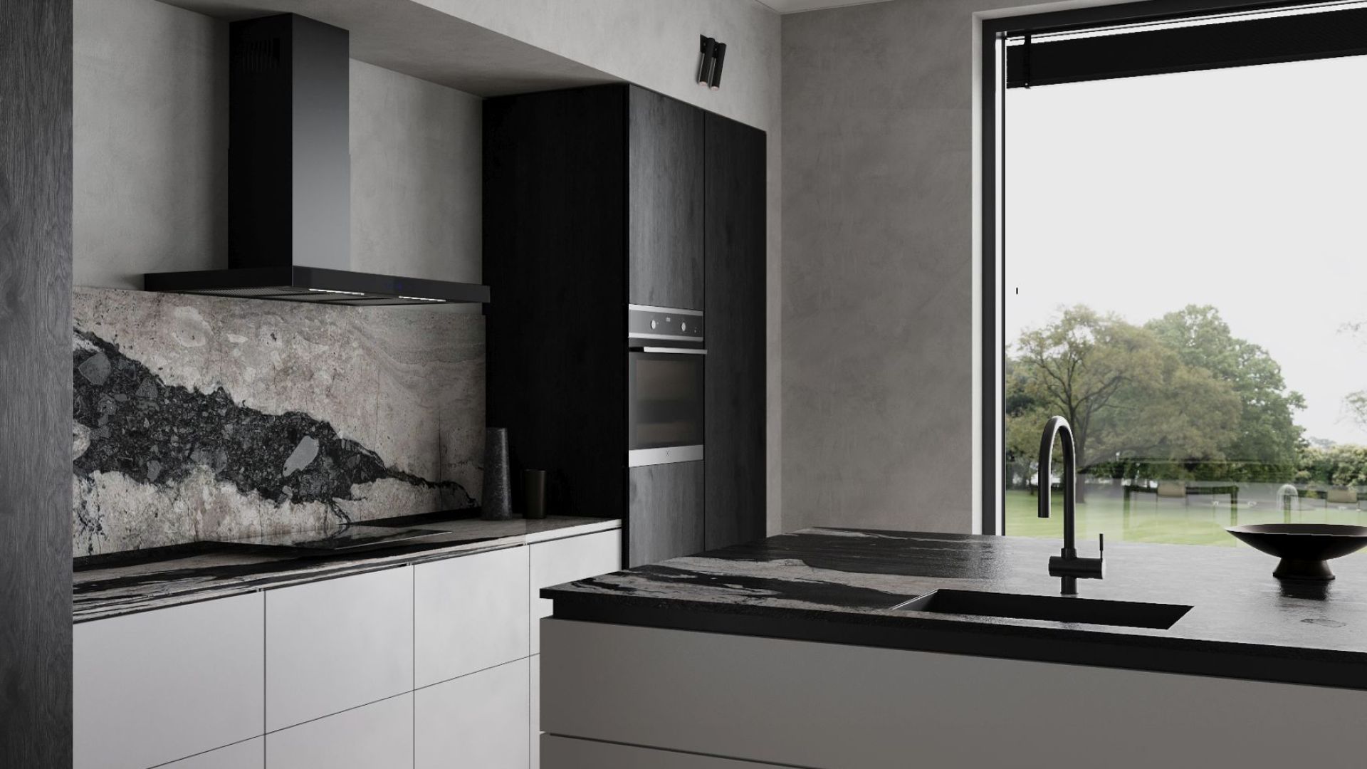 Digestor komínový Sento OR Strips Black Matt - Čierna matná - Vizualizácia 3