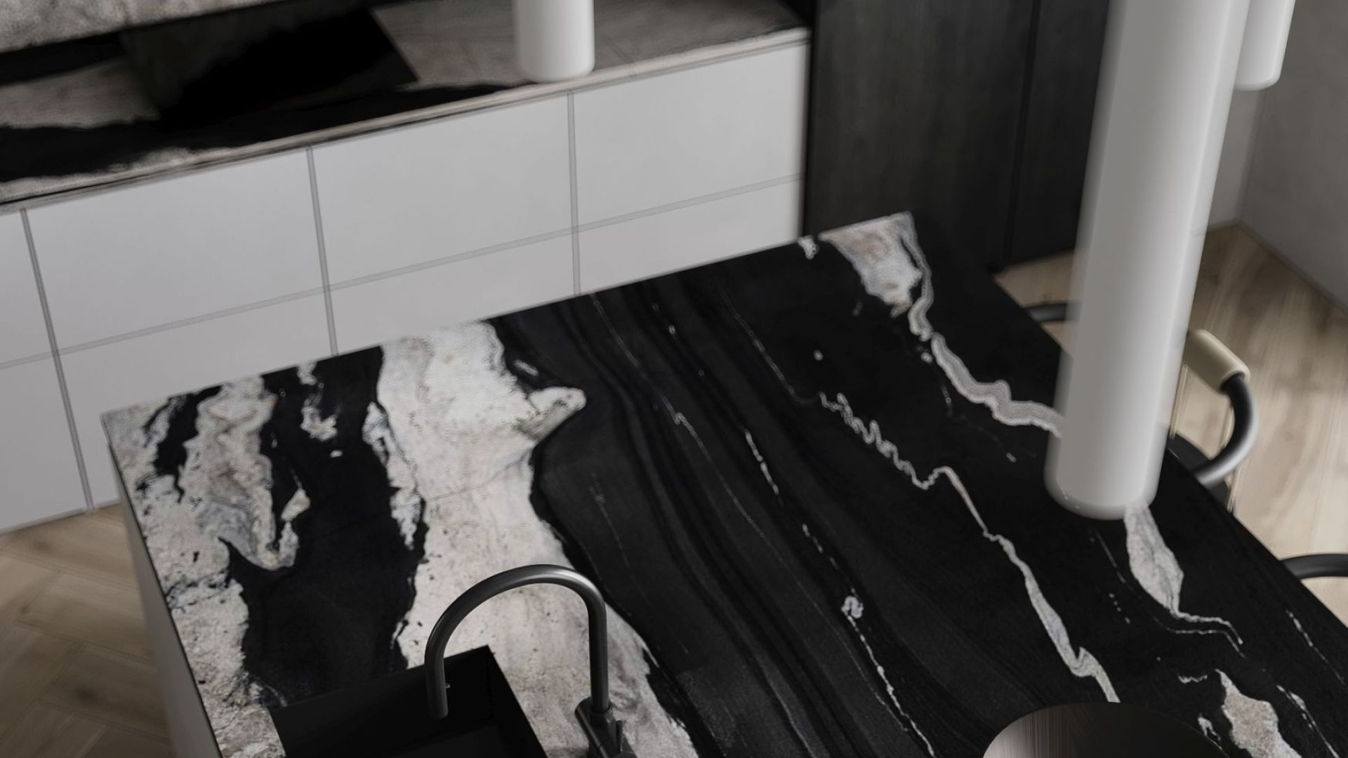 Digestor komínový Sento OR Strips Black Matt - Čierna matná - Vizualizácia 5